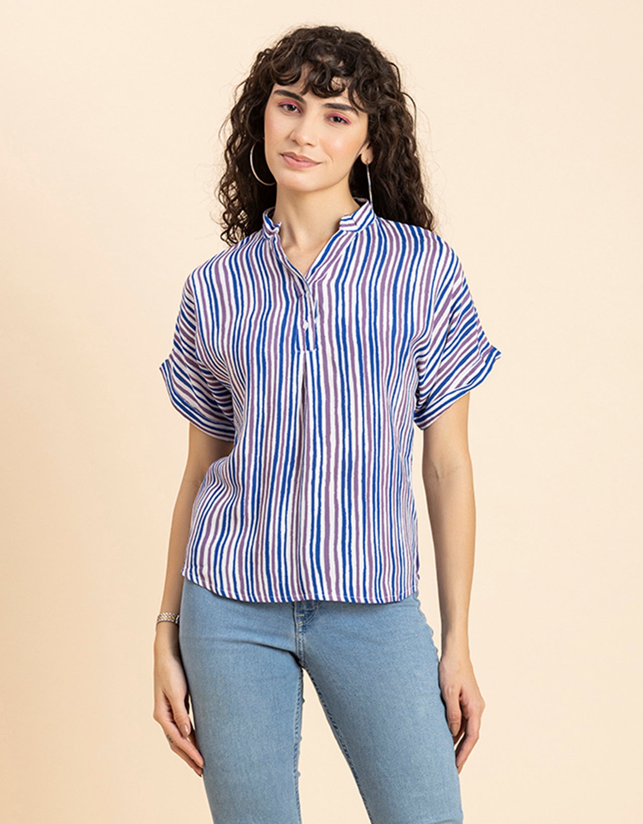 Mandarin Collar Viscose Top