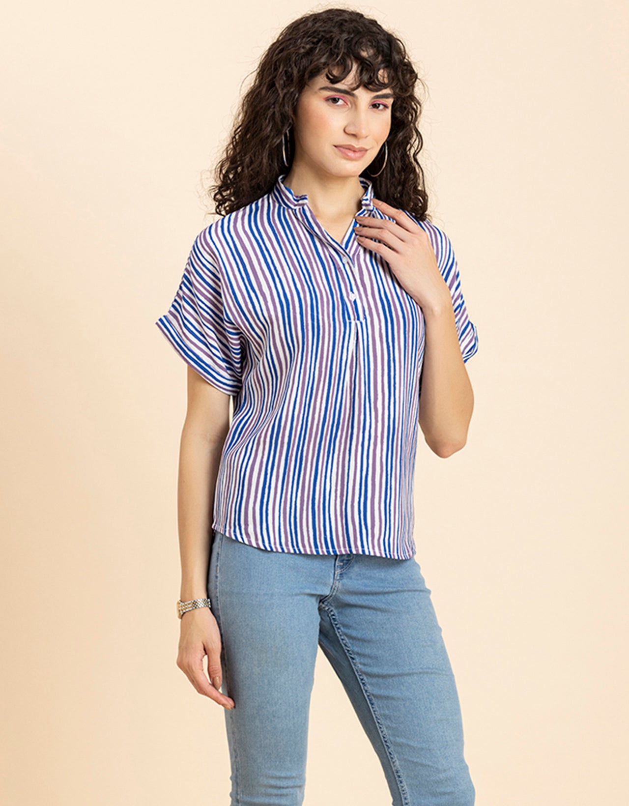 Mandarin Collar Viscose Top