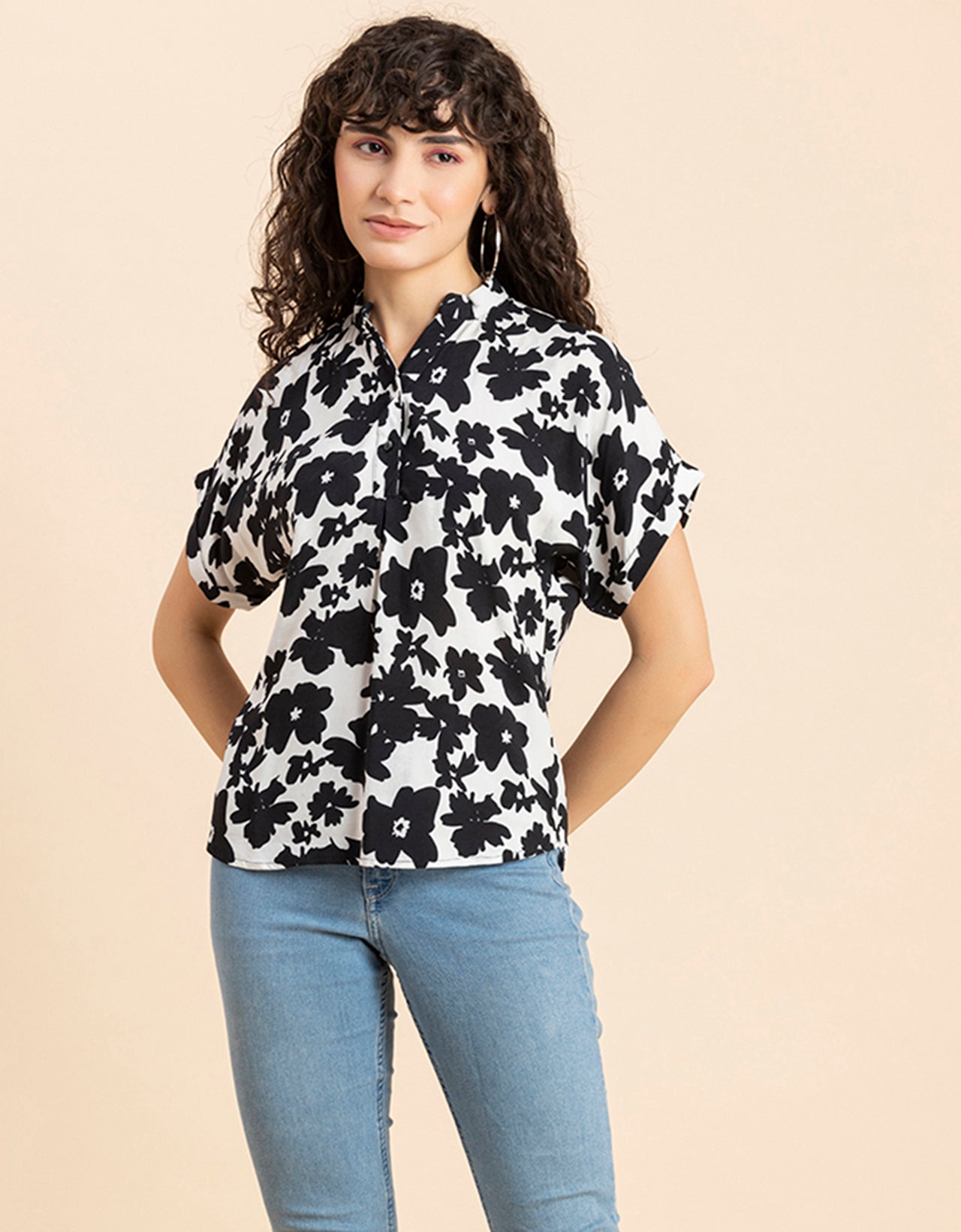 Mandarin Collar Viscose Top