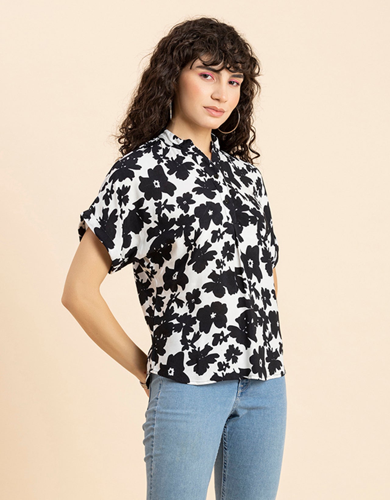 Mandarin Collar Viscose Top
