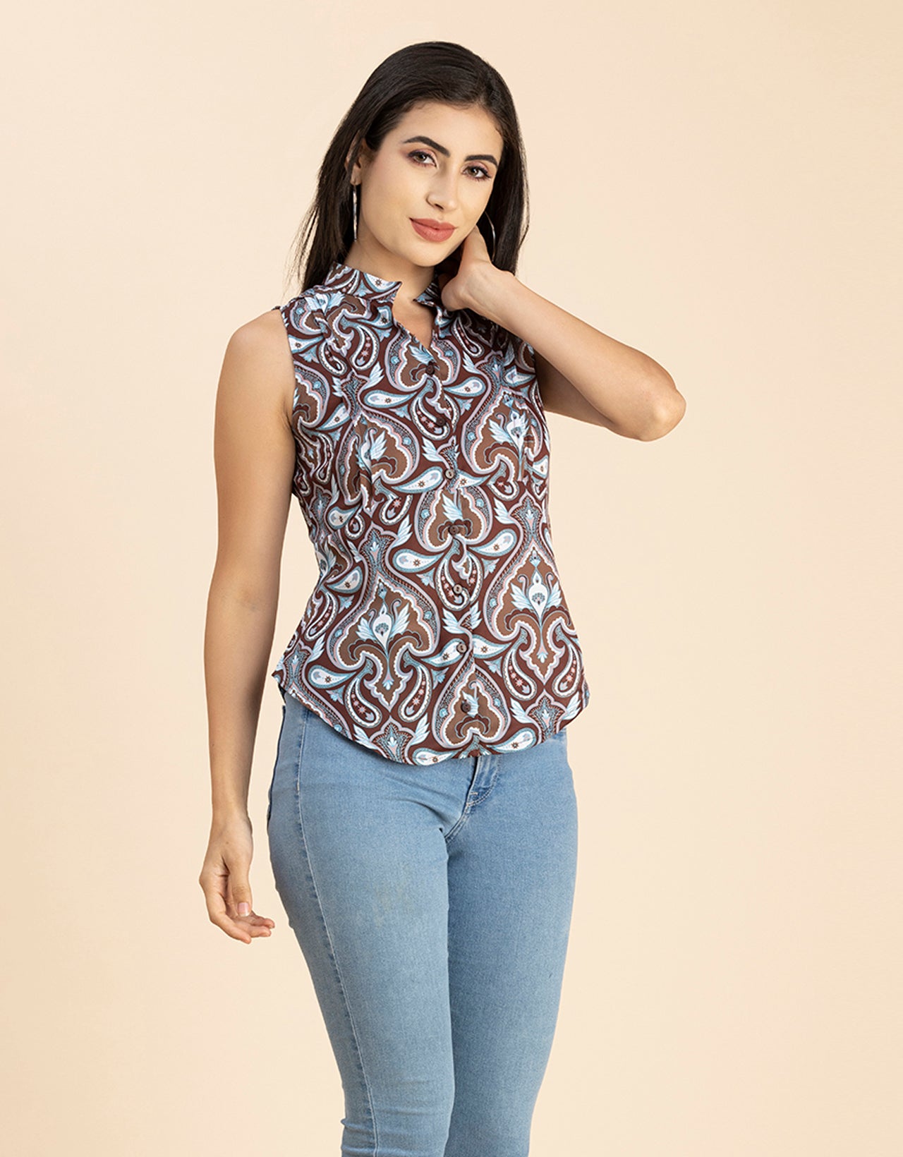 Mandarin Collar Sleeveless