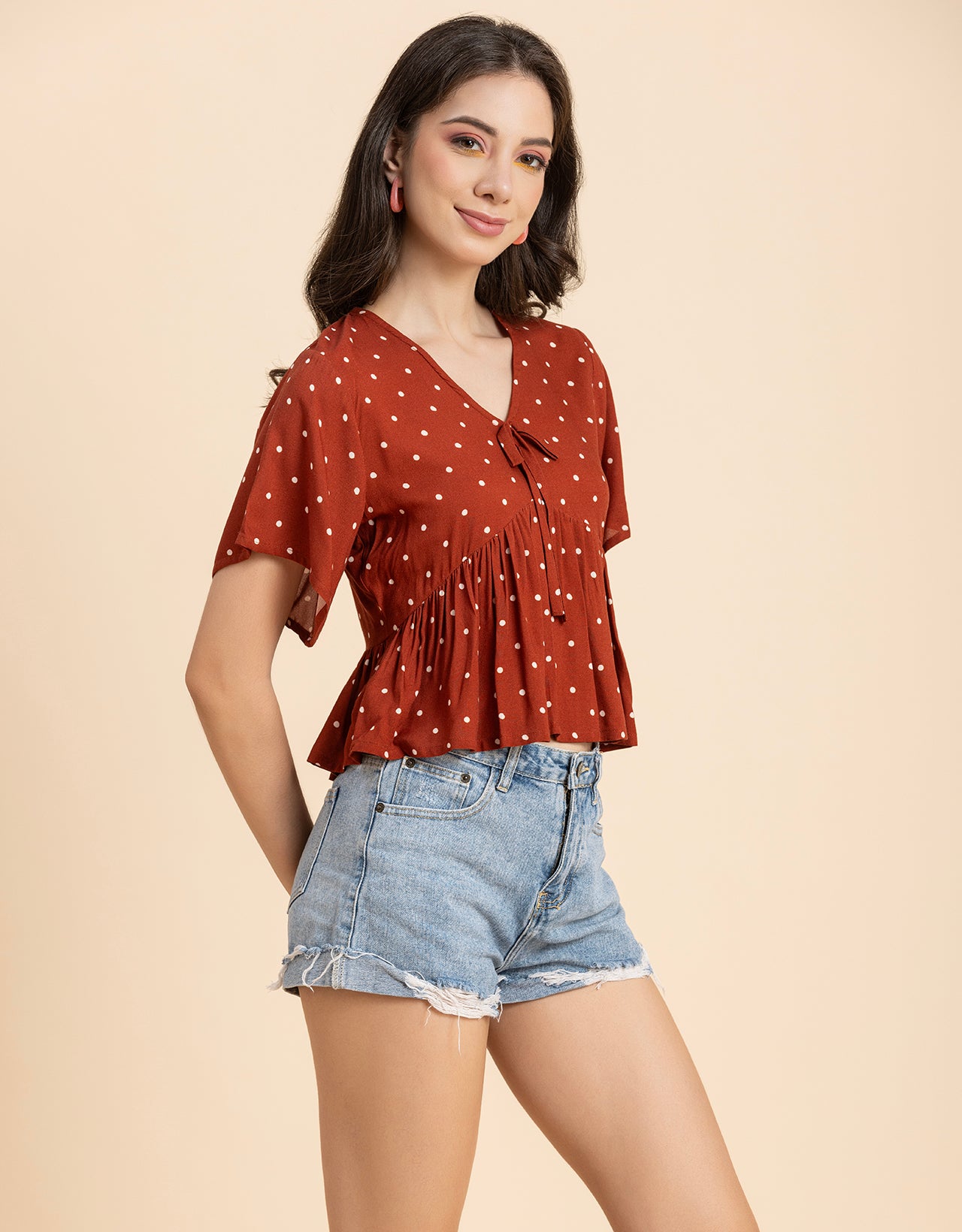 Printed V-Neck Peplum Top