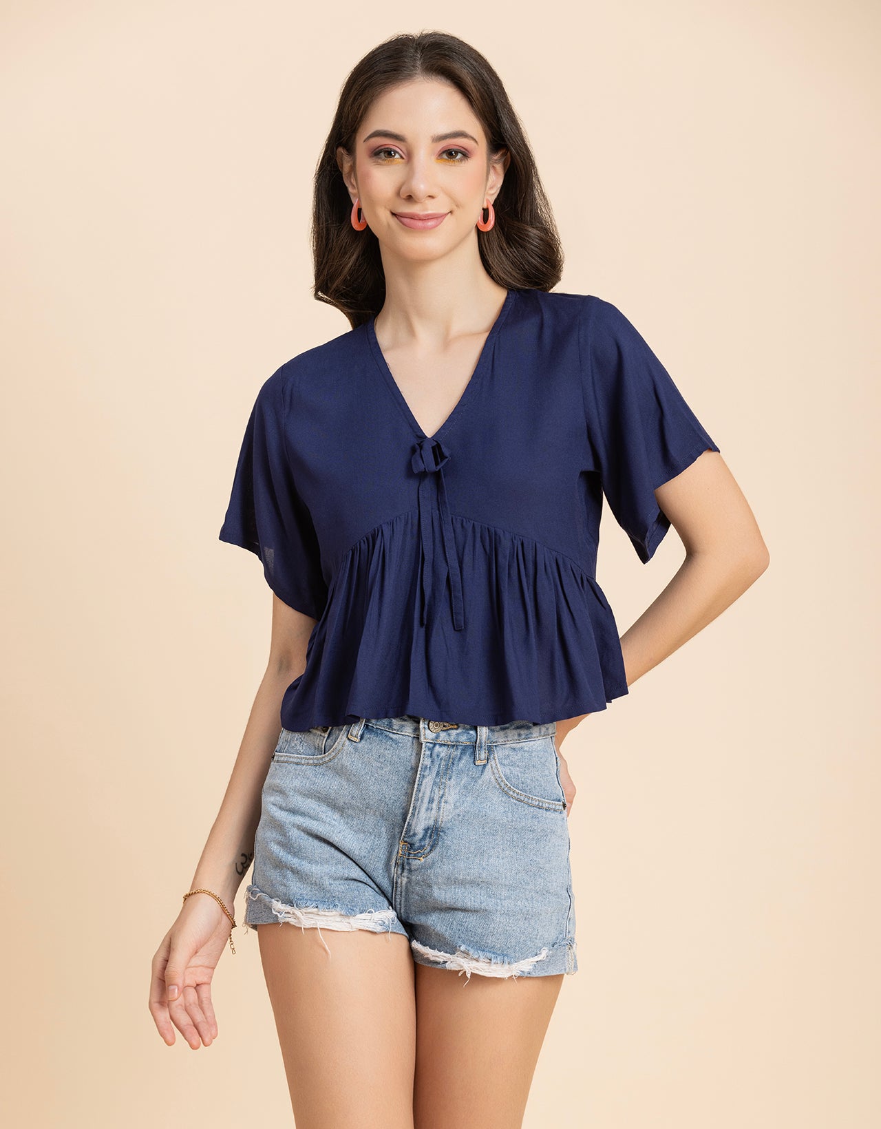 Printed V-Neck Peplum Top