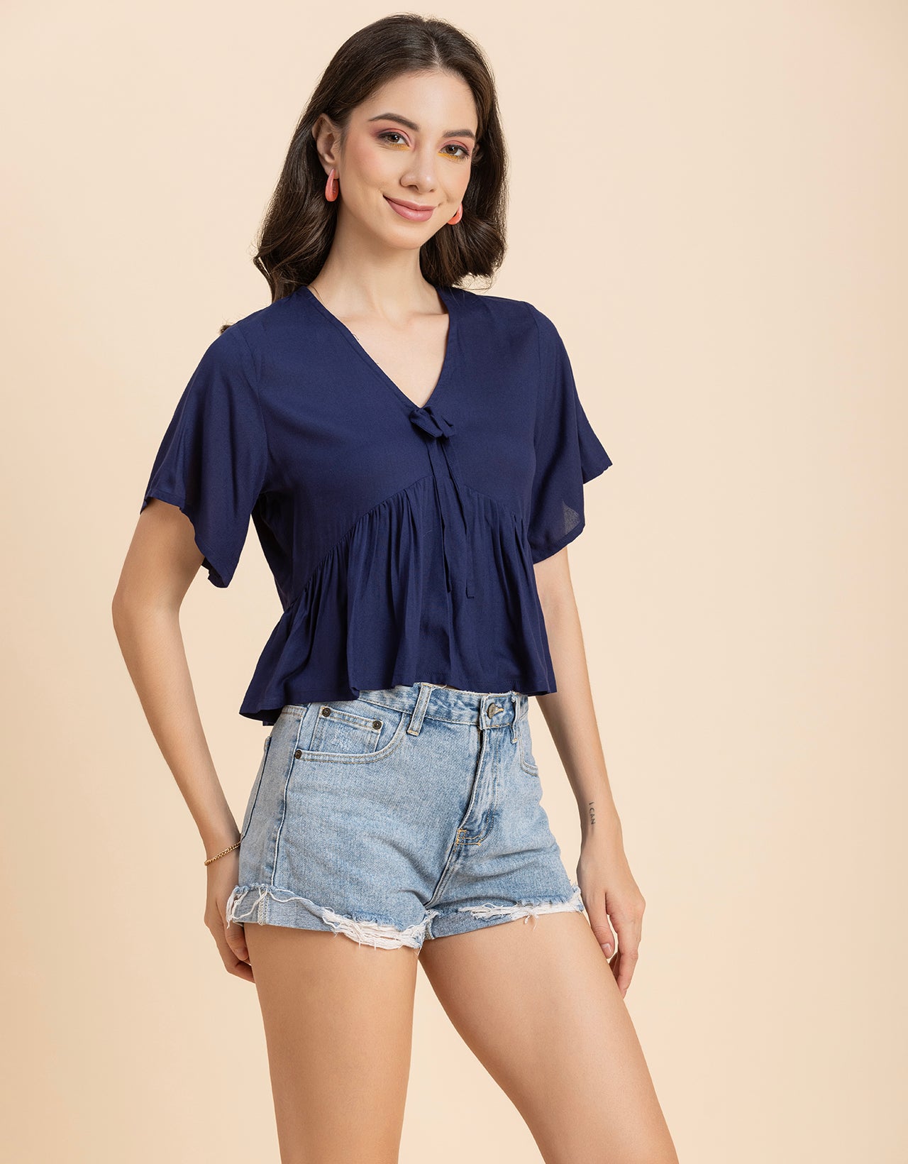 Printed V-Neck Peplum Top