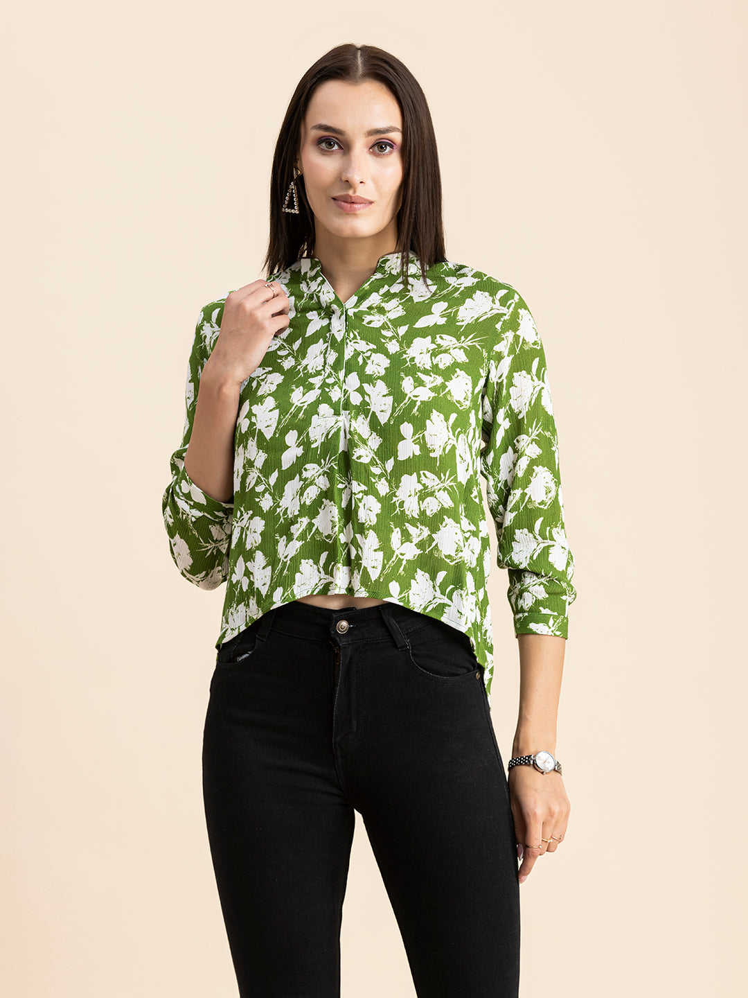 Mandarin Collar Rayon Top