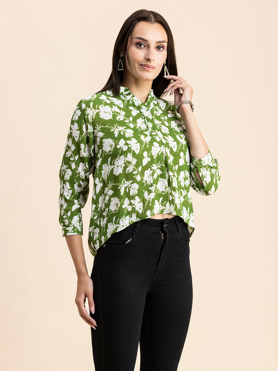 Mandarin Collar Rayon Top