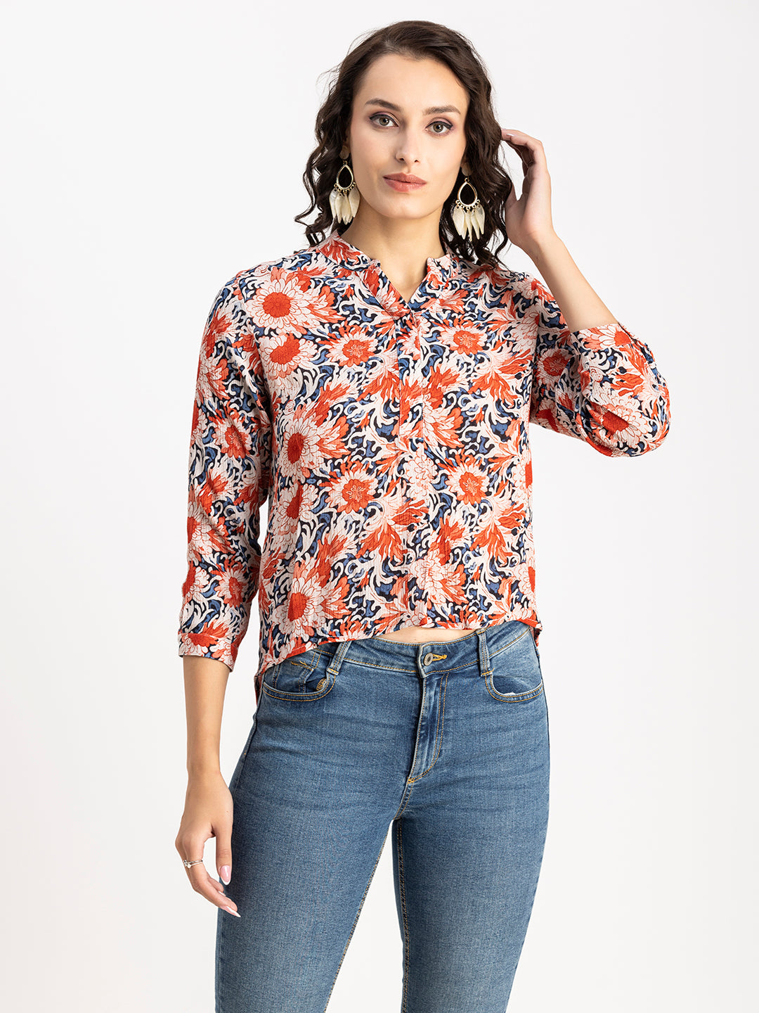Mandarin Collar Rayon Top
