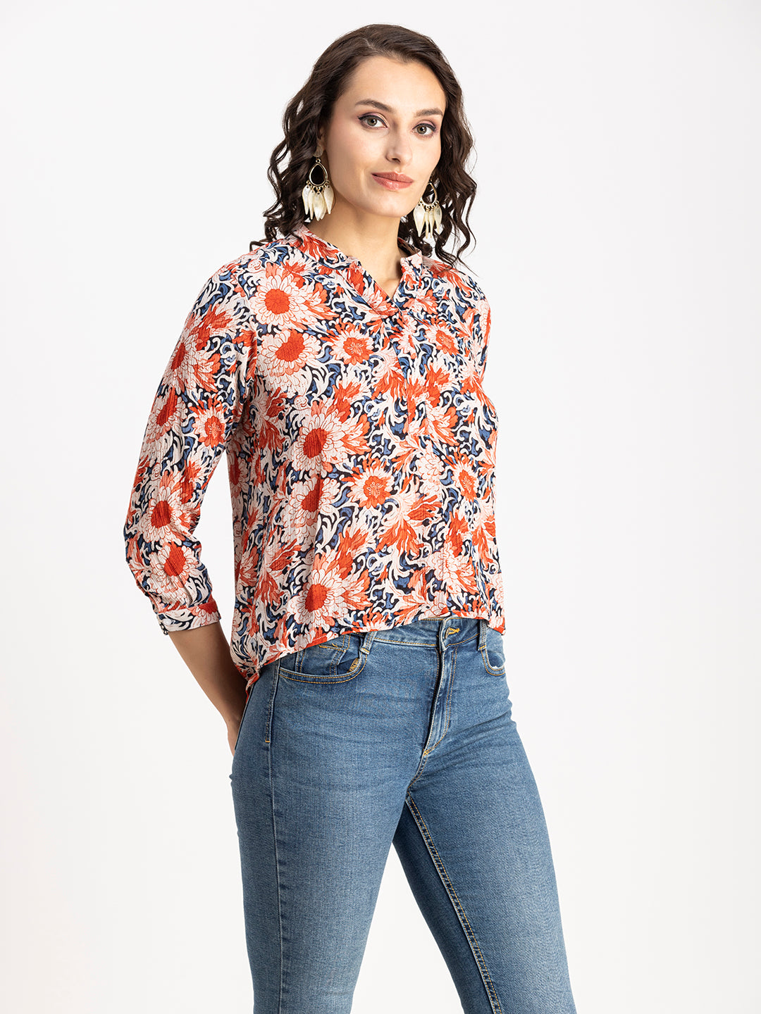 Mandarin Collar Rayon Top