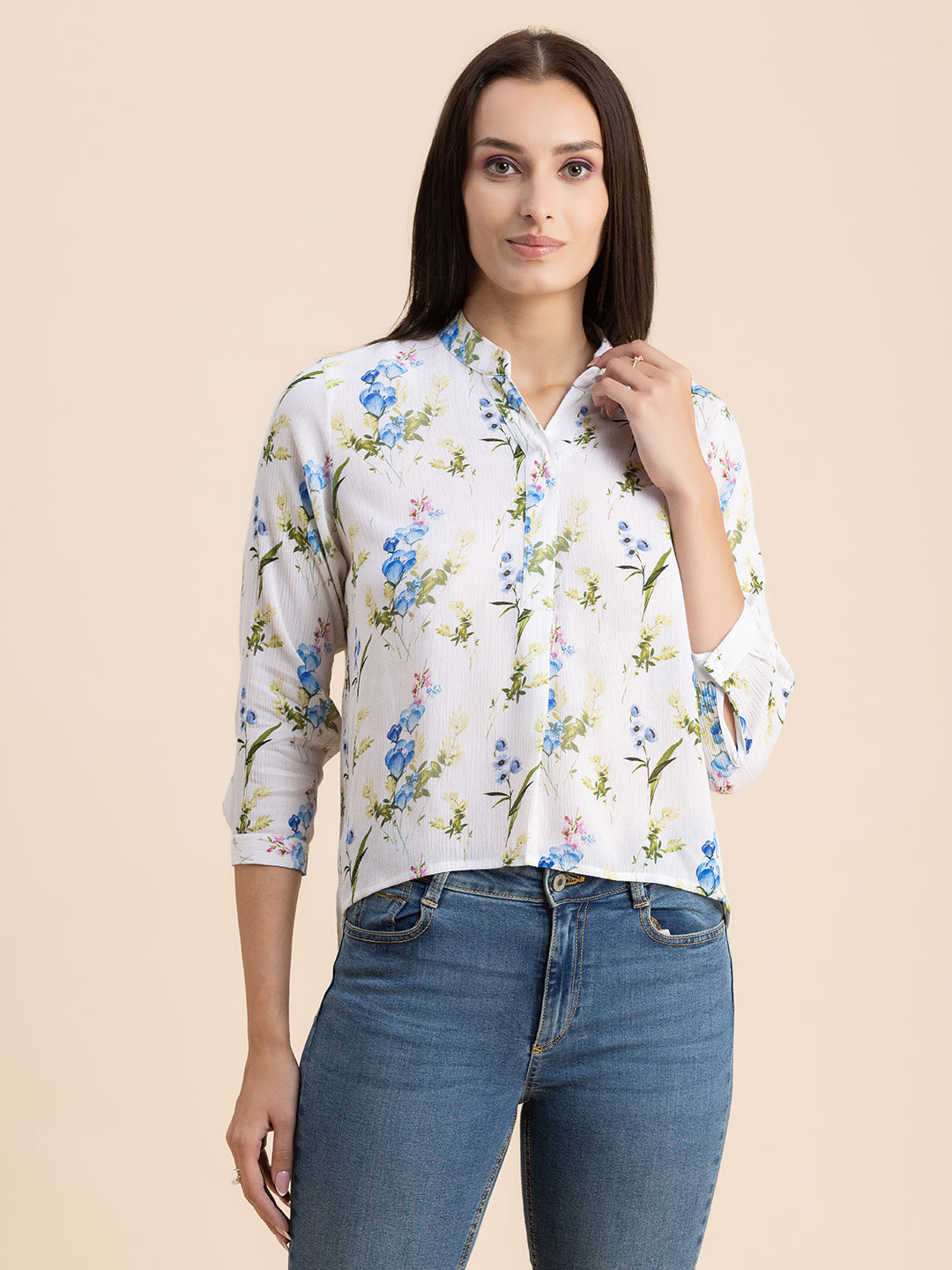 Mandarin Collar Rayon Top