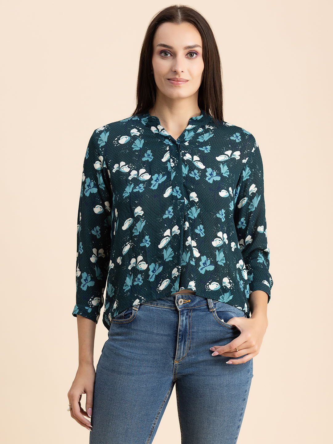 Mandarin Collar Rayon Top