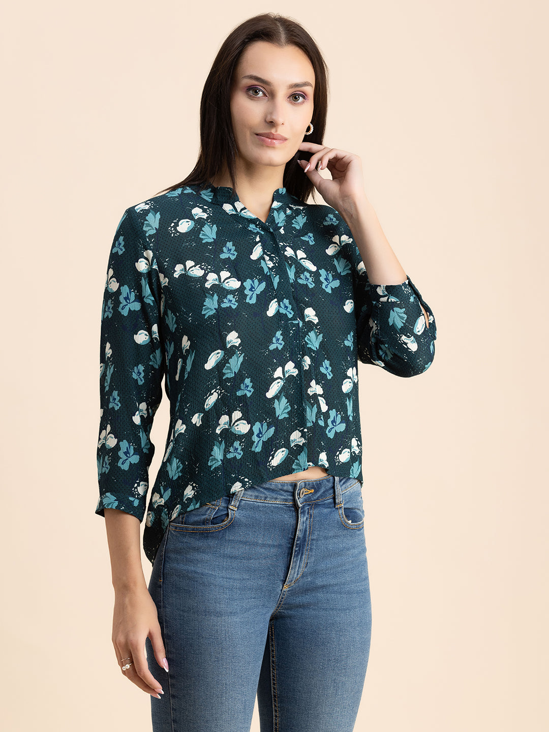 Mandarin Collar Rayon Top