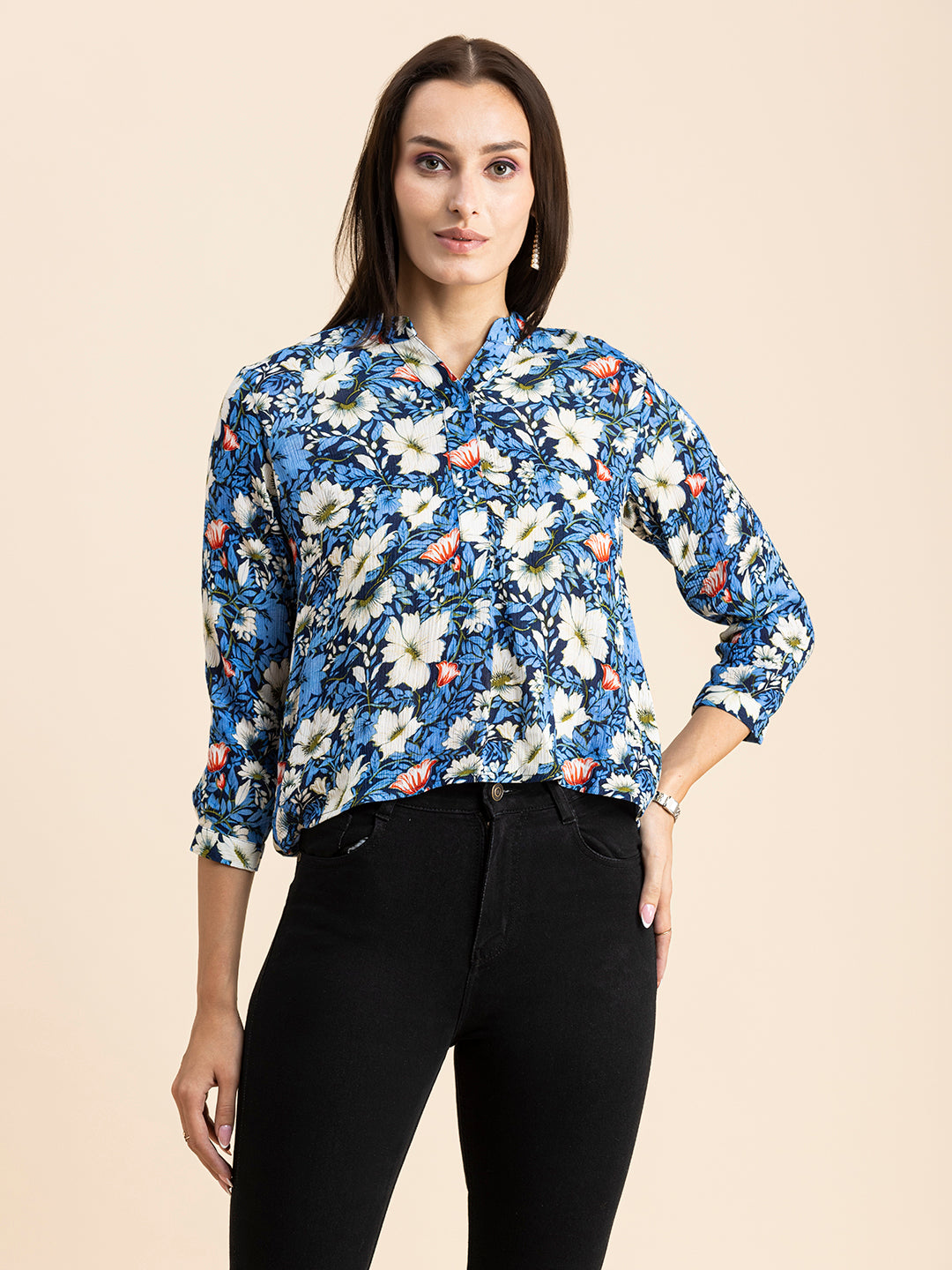 Mandarin Collar Rayon Top