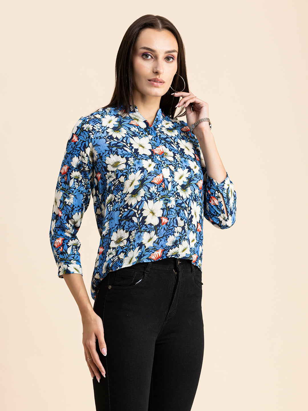 Mandarin Collar Rayon Top