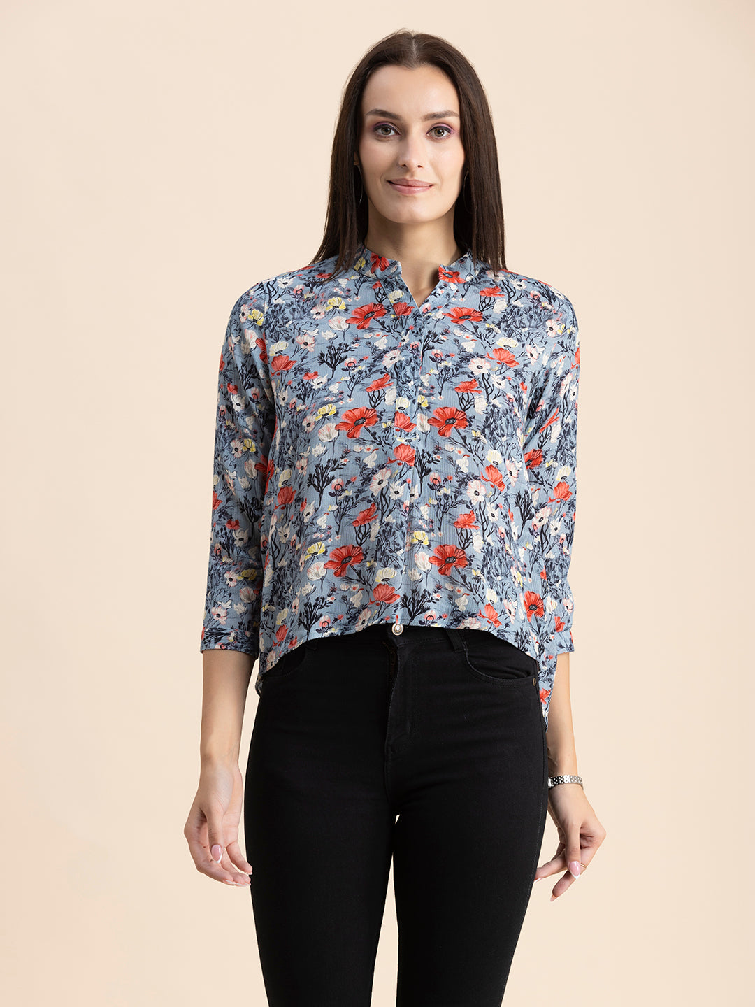 Mandarin Collar Rayon Top