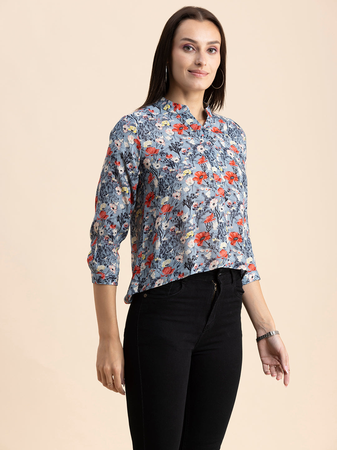 Mandarin Collar Rayon Top