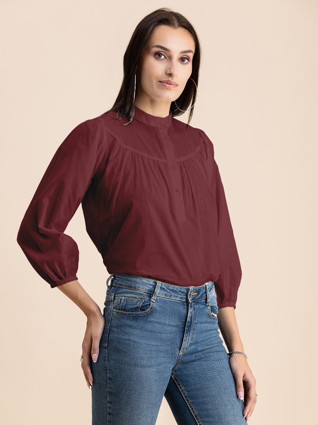 Printed Mandarin Collar