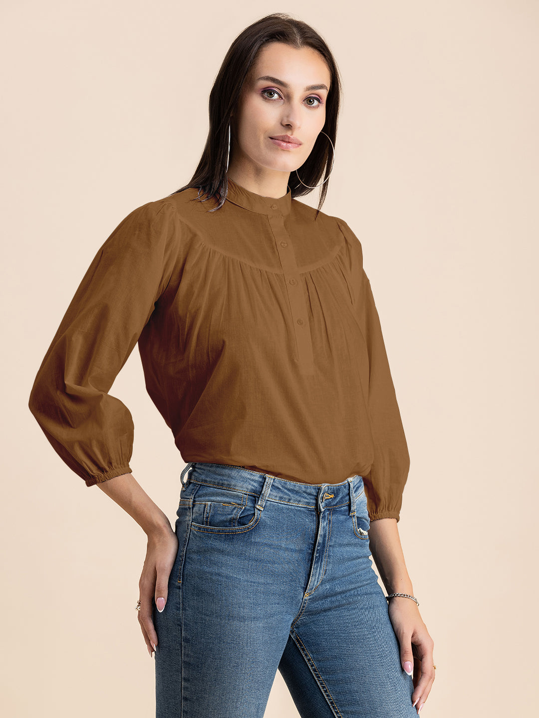 Printed Mandarin Collar