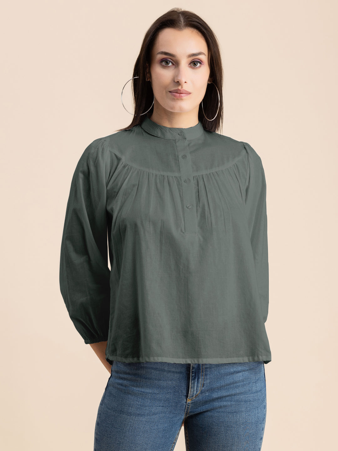 Printed Mandarin Collar