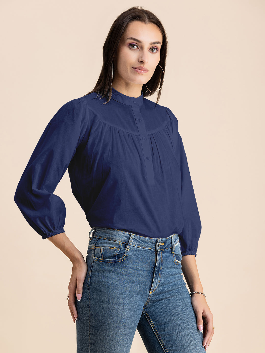 Printed Mandarin Collar