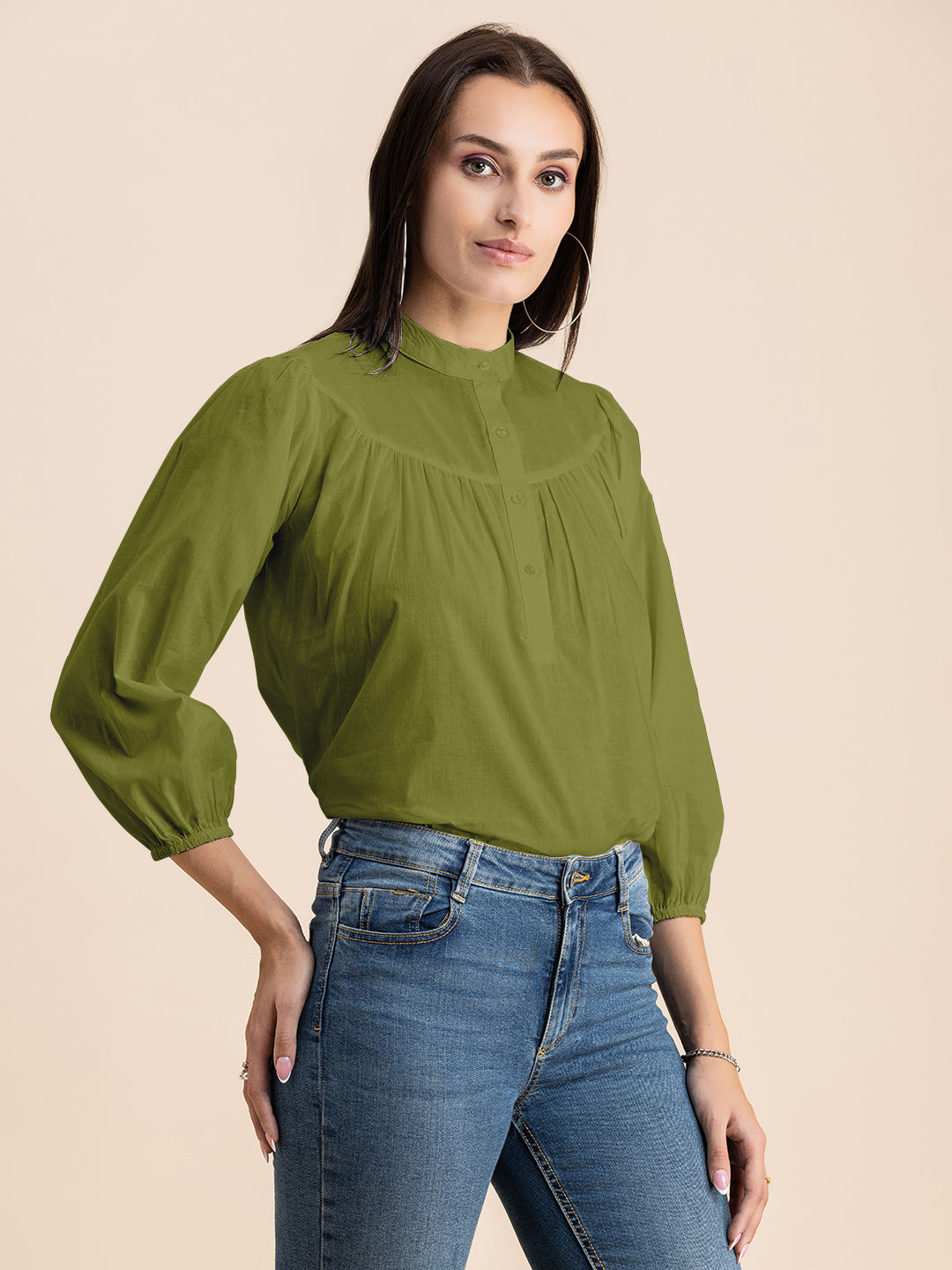 Printed Mandarin Collar