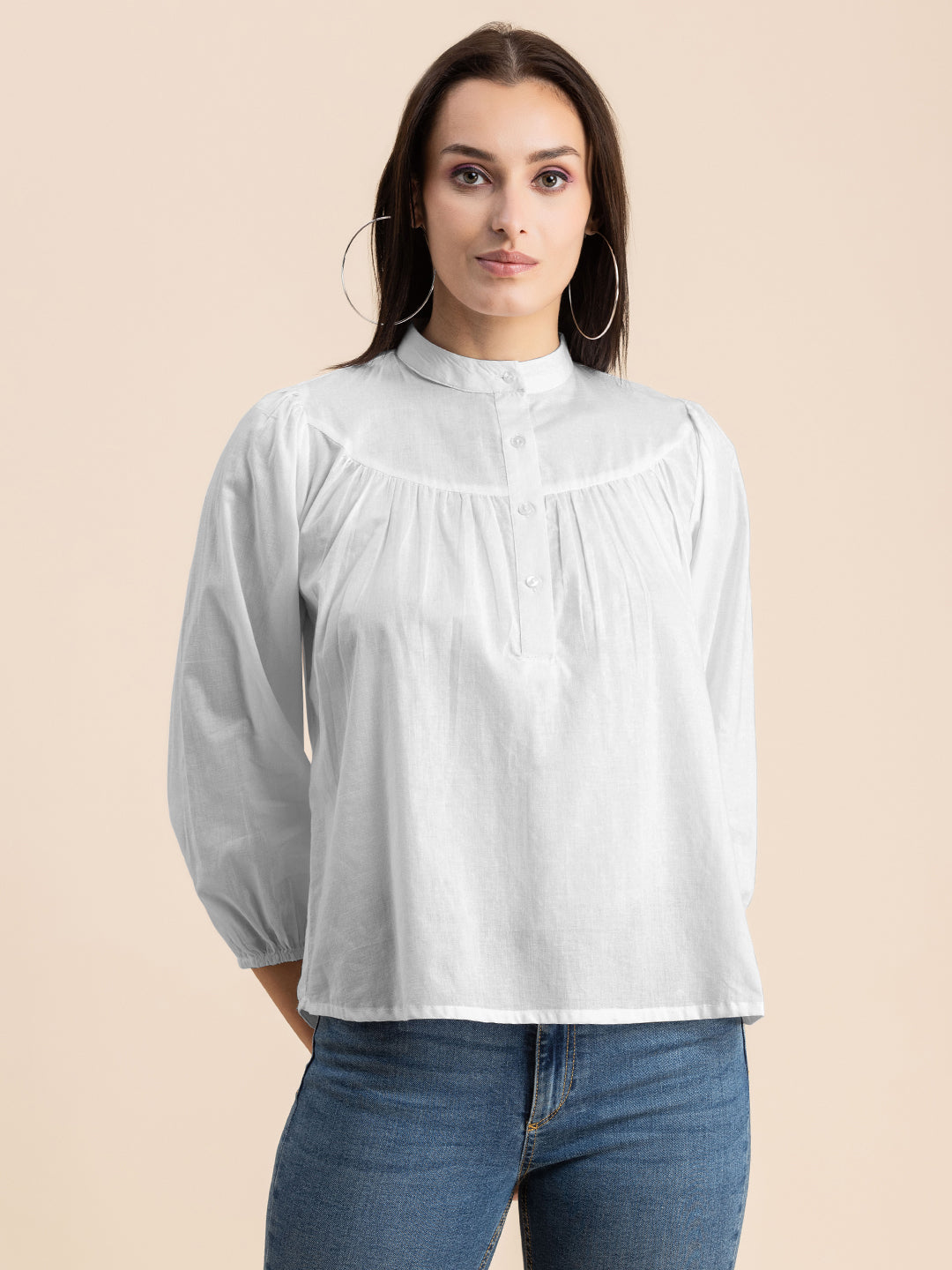 Printed Mandarin Collar