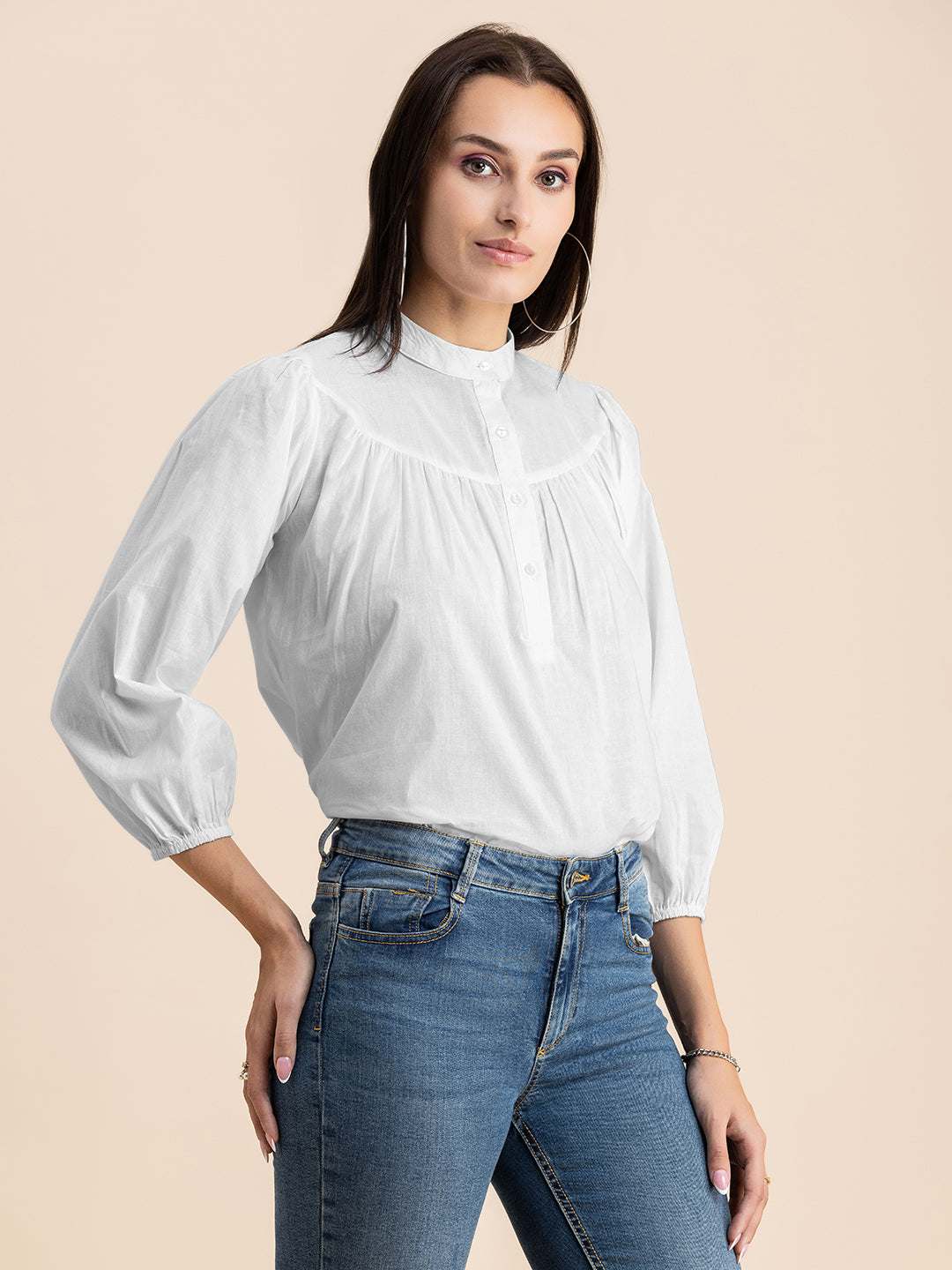 Printed Mandarin Collar