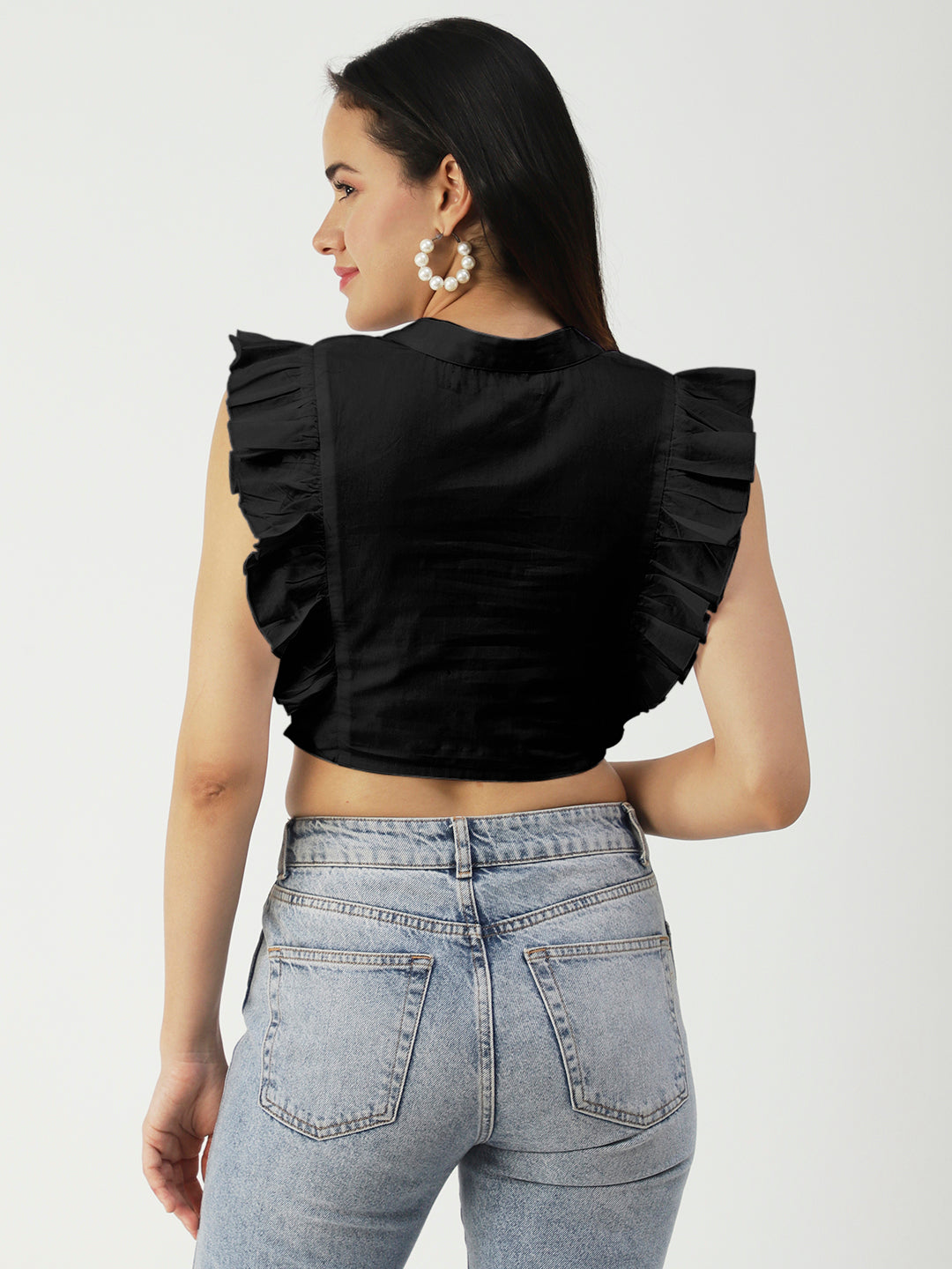 Button Down Solid Crop