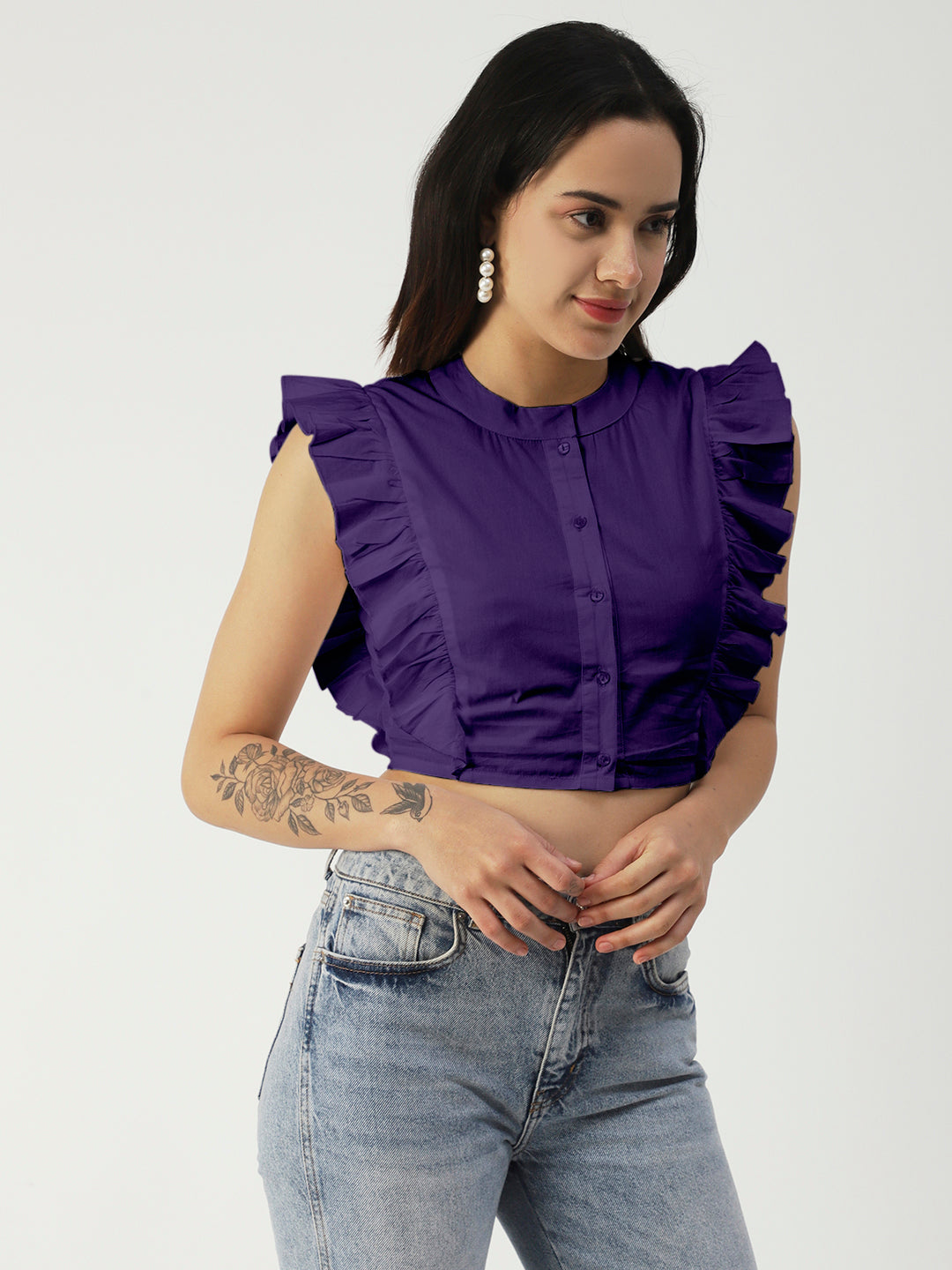 Button Down Solid Crop