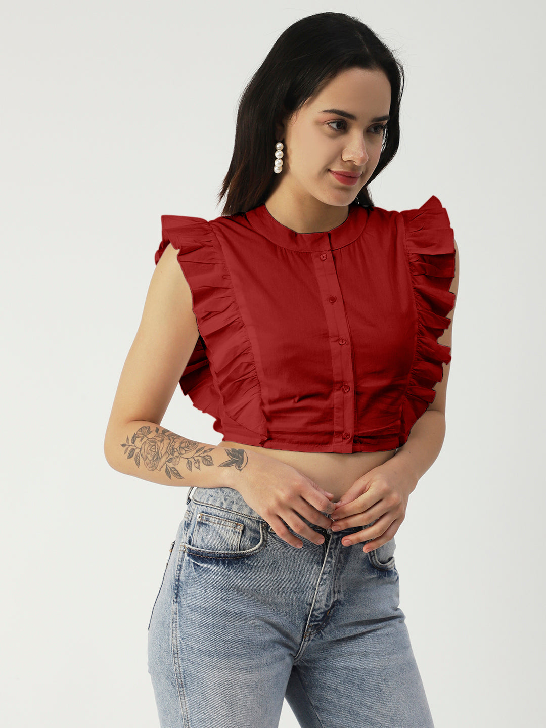 Button Down Solid Crop