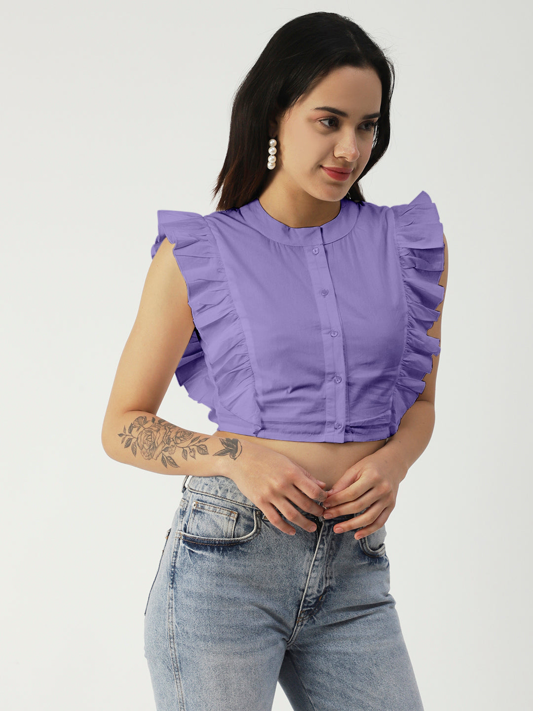 Button Down Solid Crop