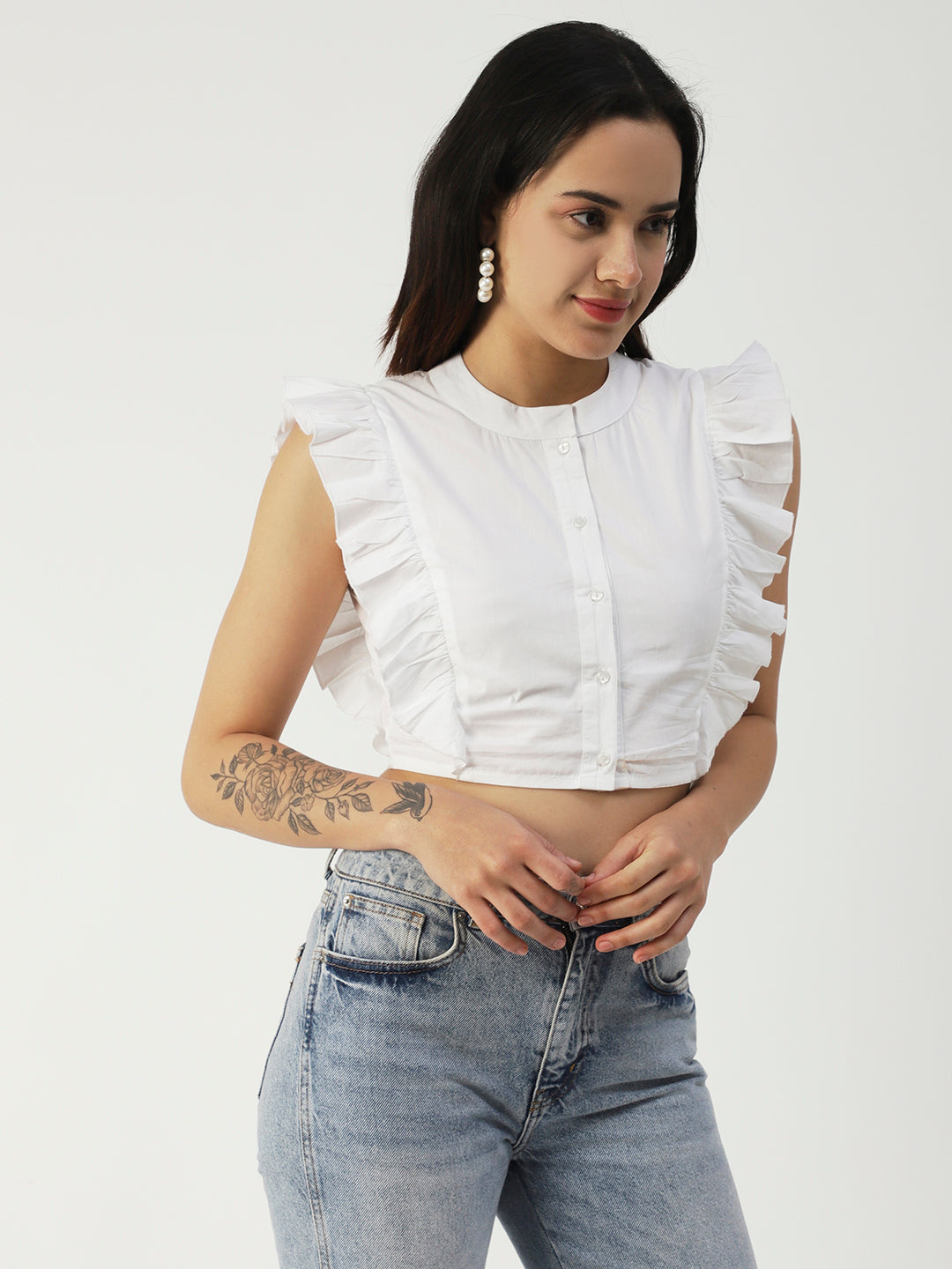 Button Down Solid Crop