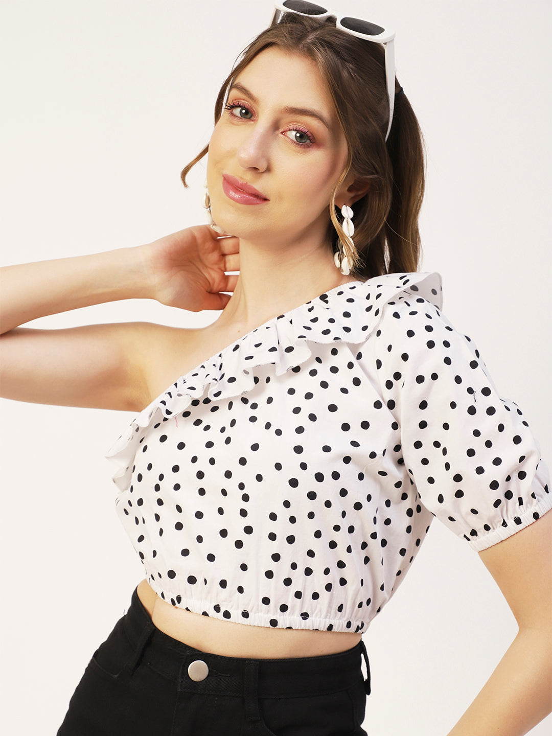 Printed One-Shoulder Crop