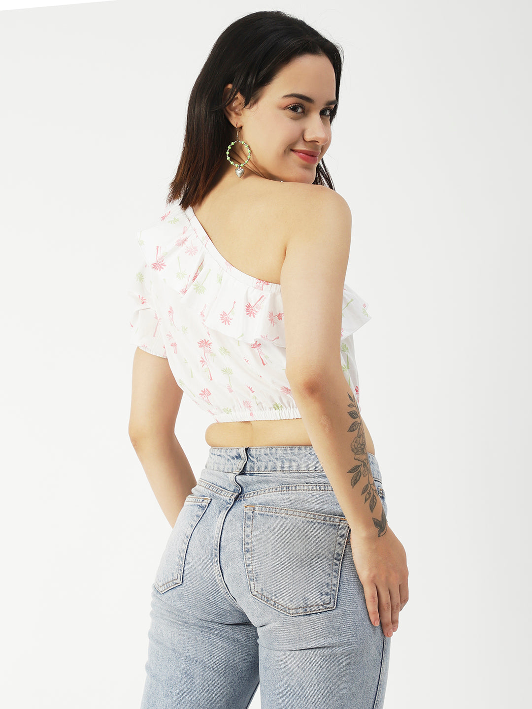 Printed One-Shoulder Crop