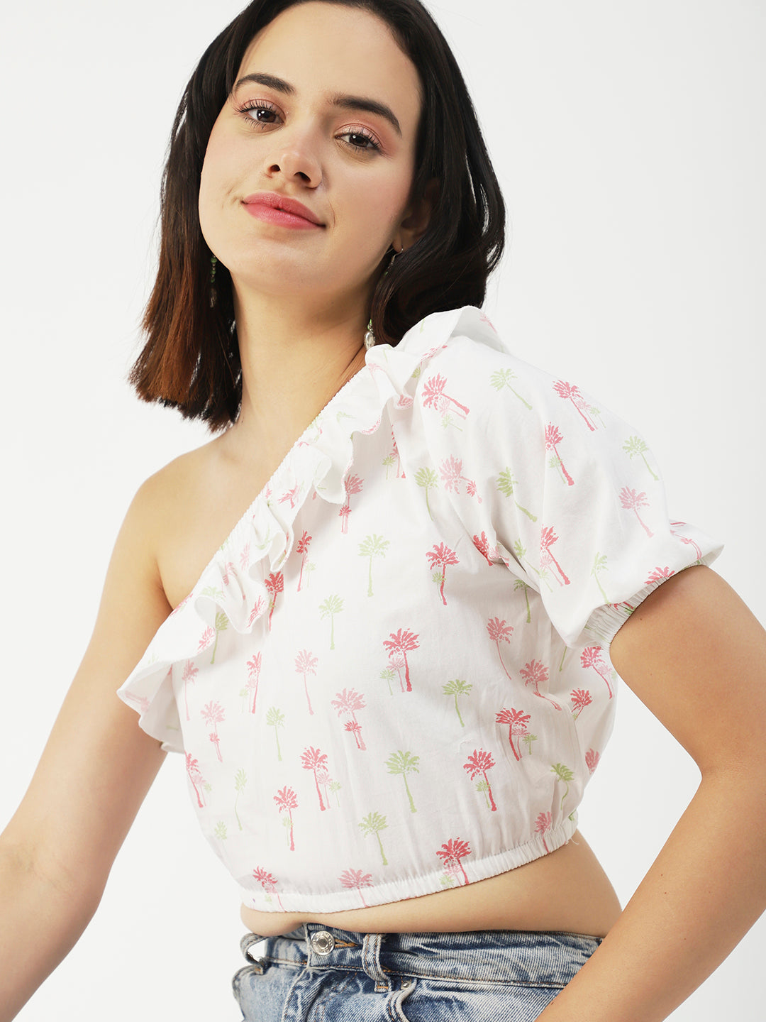 Printed One-Shoulder Crop