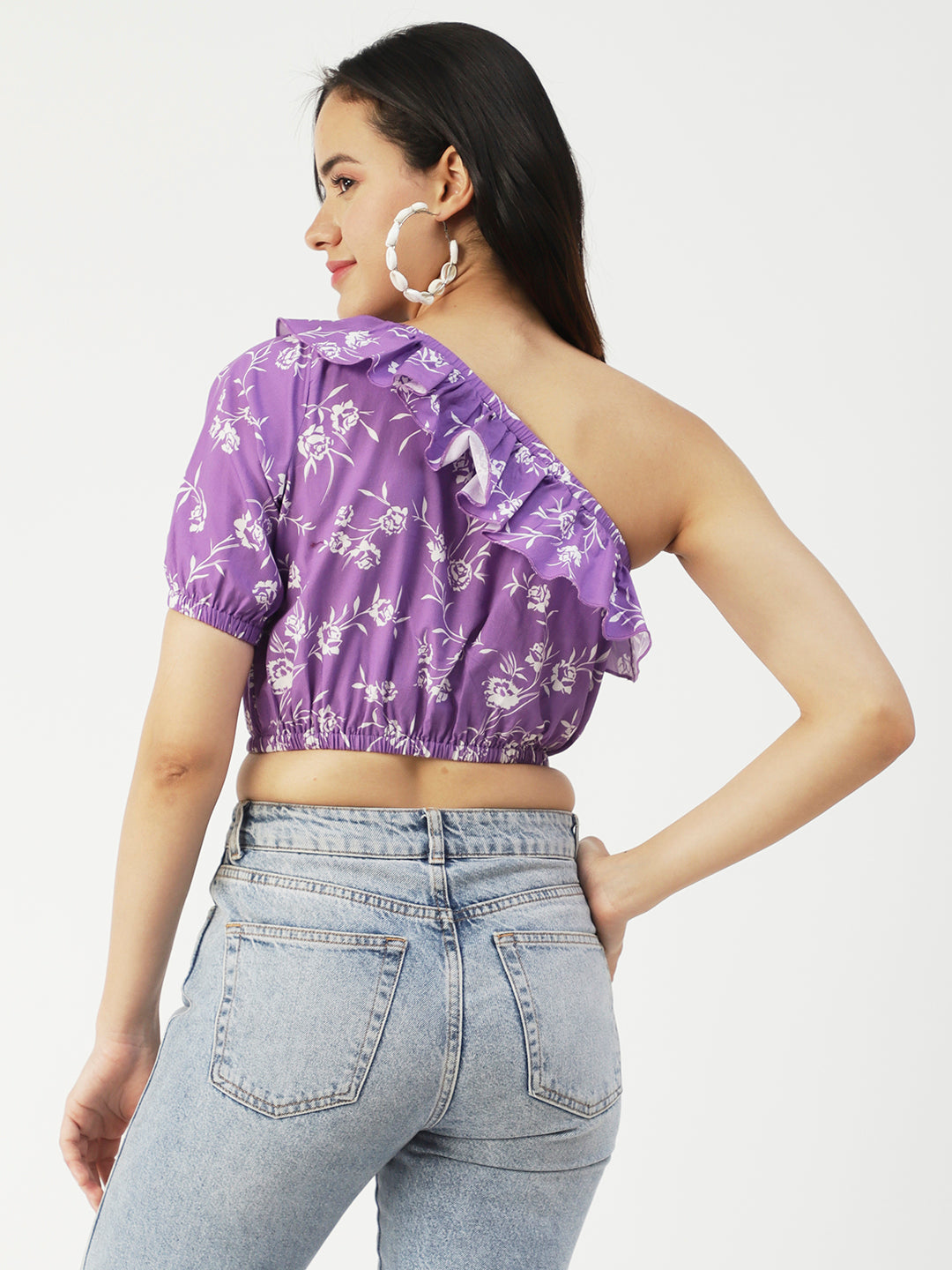 Printed One-Shoulder Crop