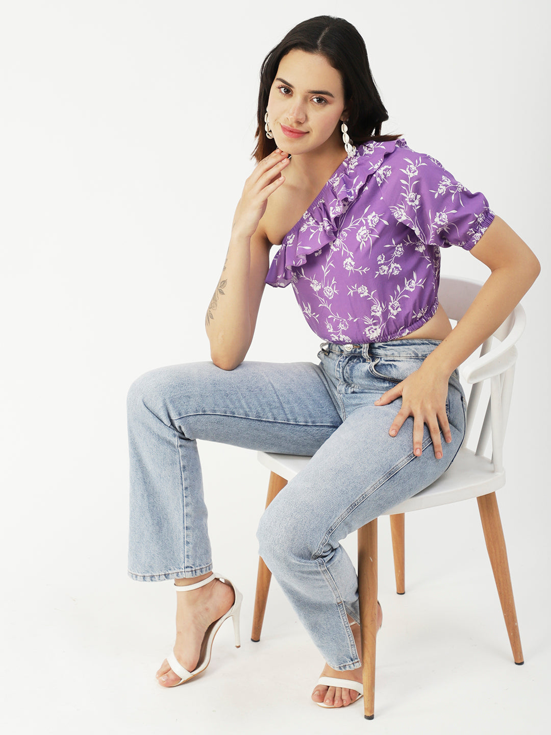 Printed One-Shoulder Crop