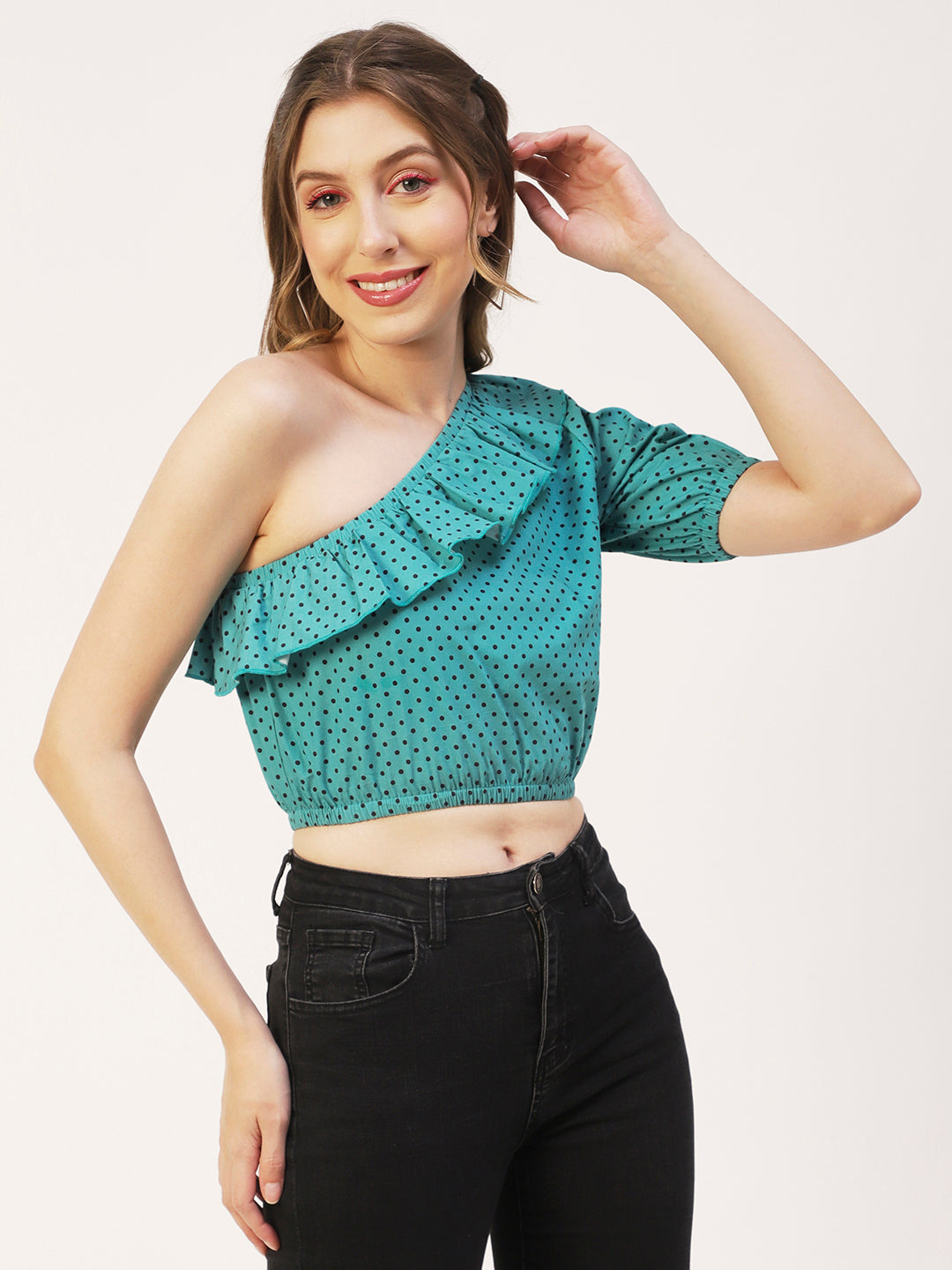 Printed One-Shoulder Crop