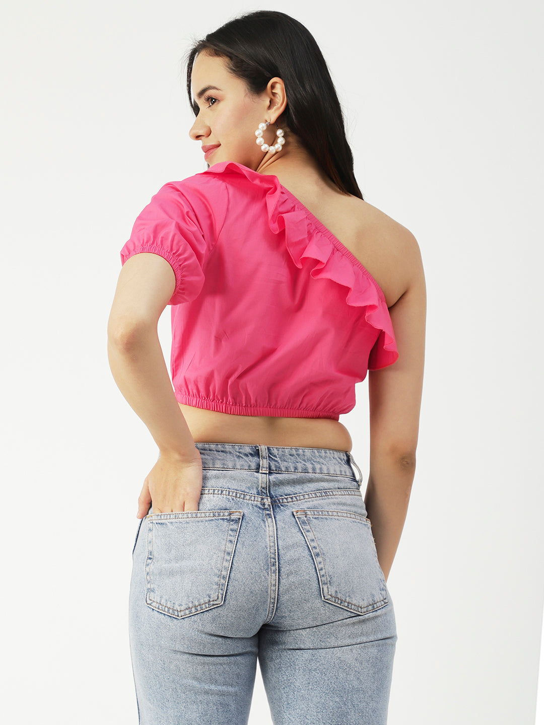 Printed One-Shoulder Crop