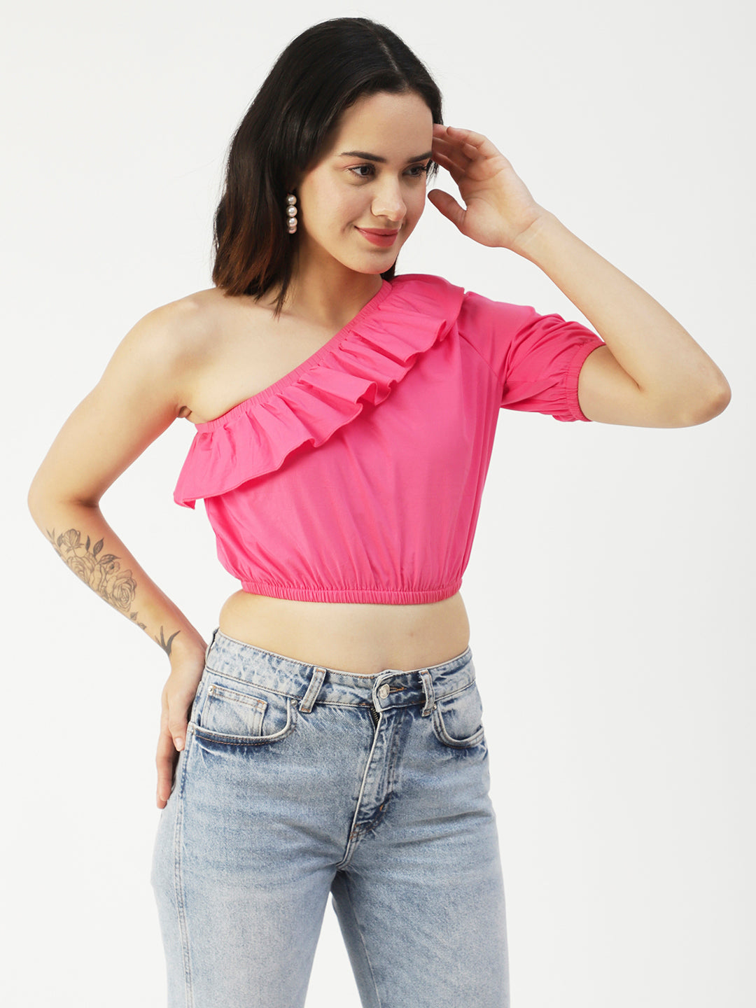 Printed One-Shoulder Crop