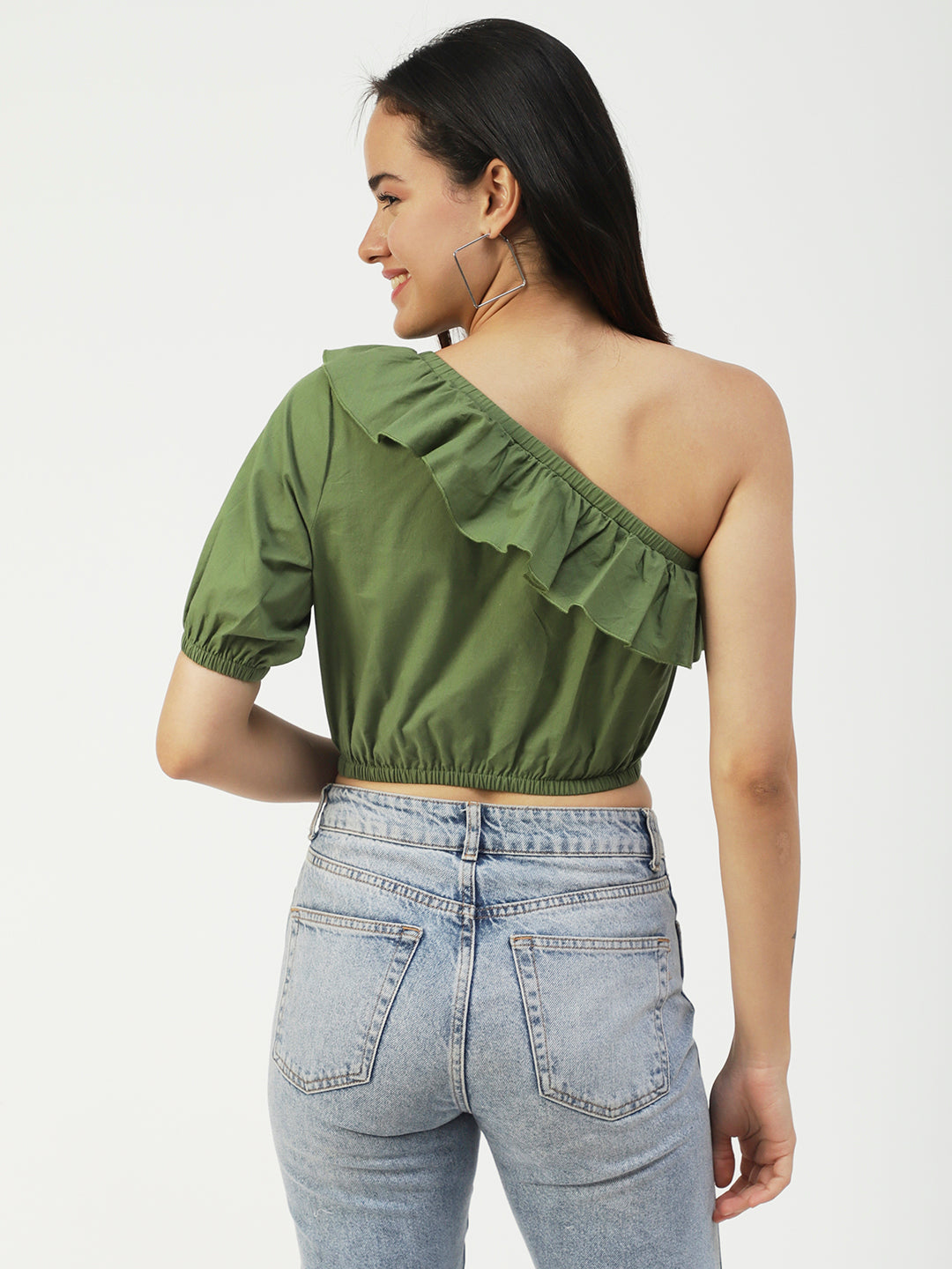 Printed One-Shoulder Crop
