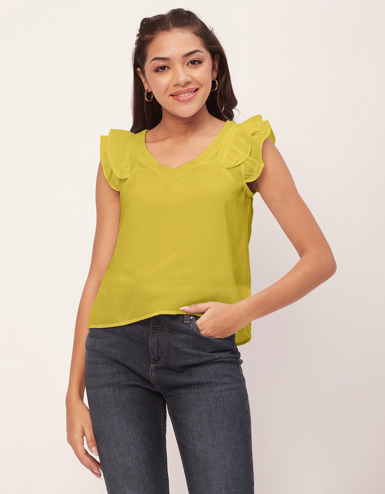 Flutter Sleeve V-Neck Crop