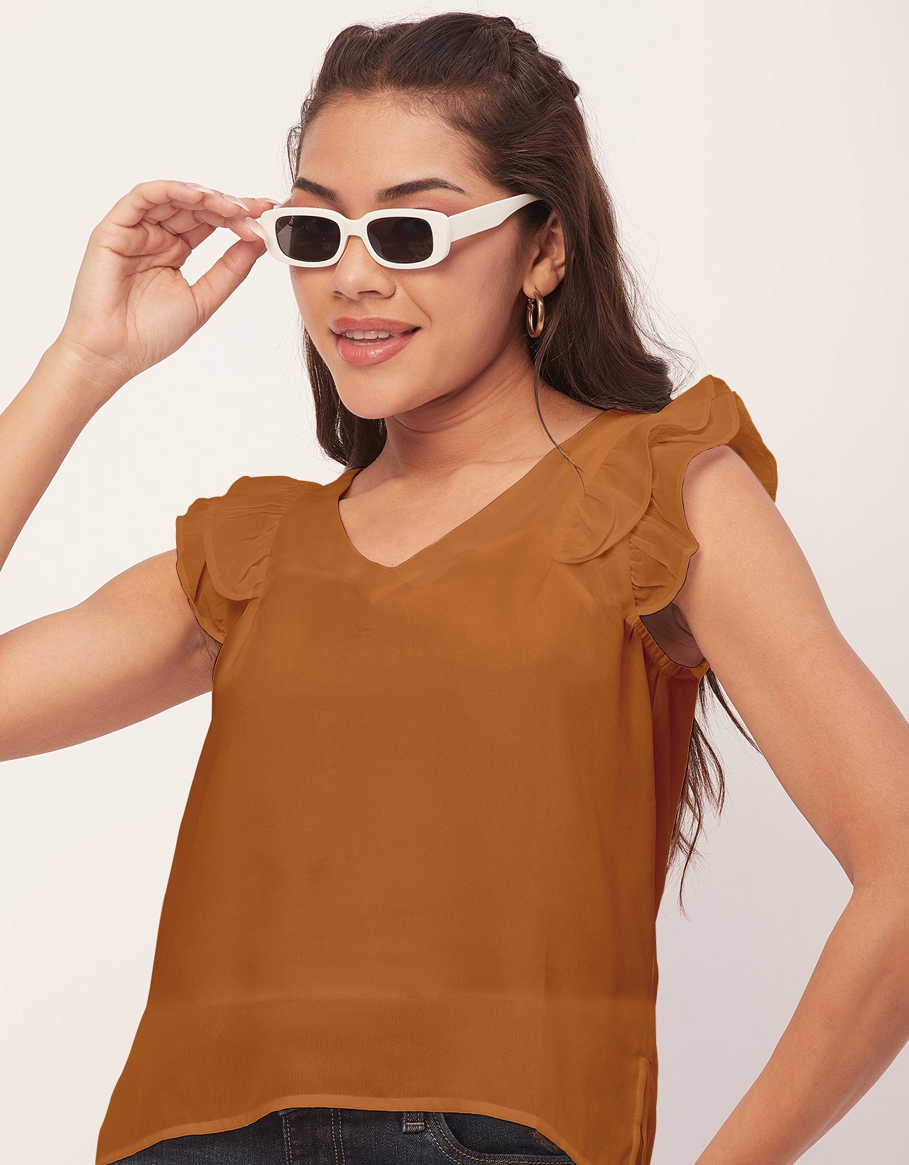 Flutter Sleeve V-Neck Crop