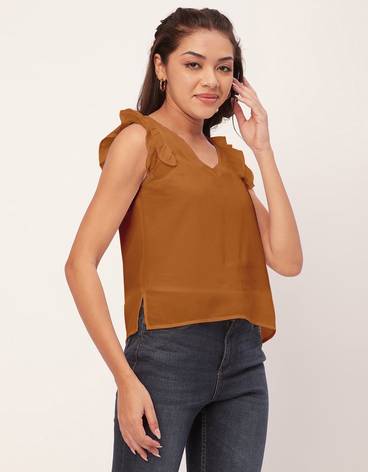 Flutter Sleeve V-Neck Crop