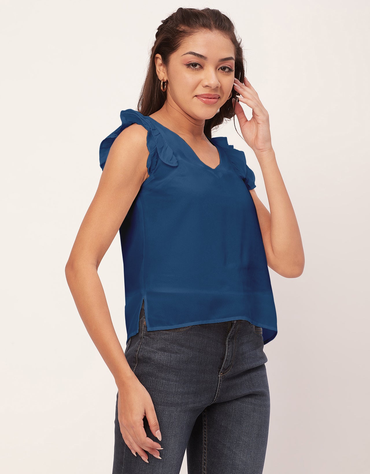 Flutter Sleeve V-Neck Crop