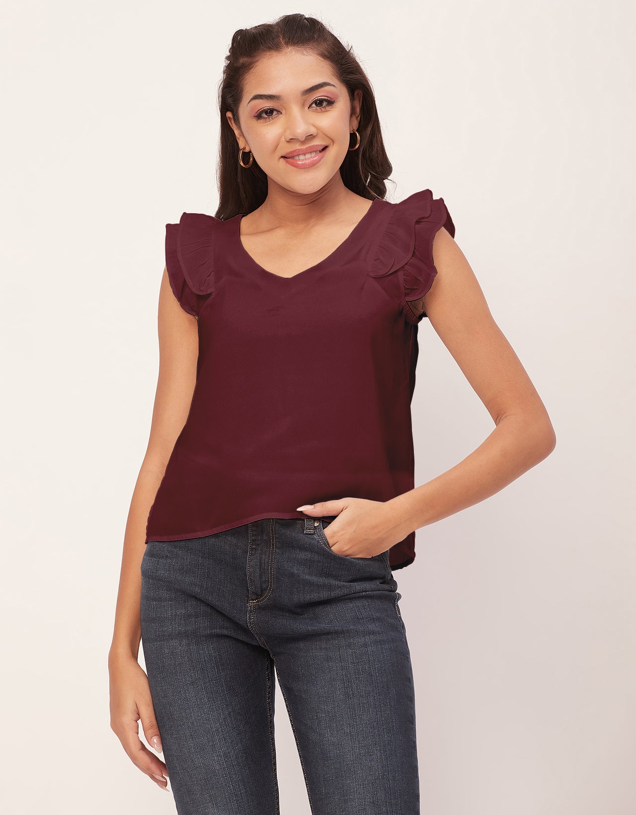 Flutter Sleeve V-Neck Crop
