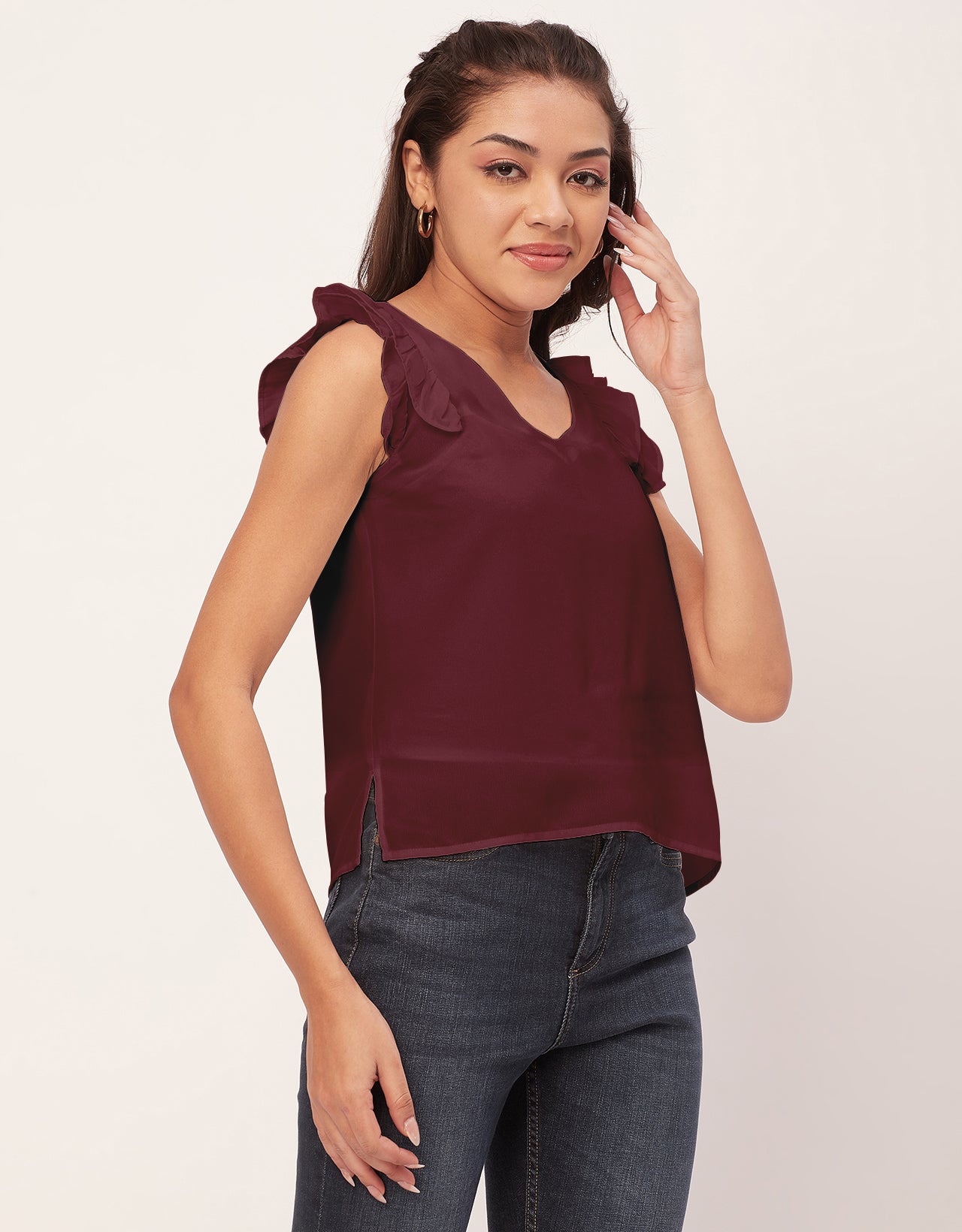 Flutter Sleeve V-Neck Crop