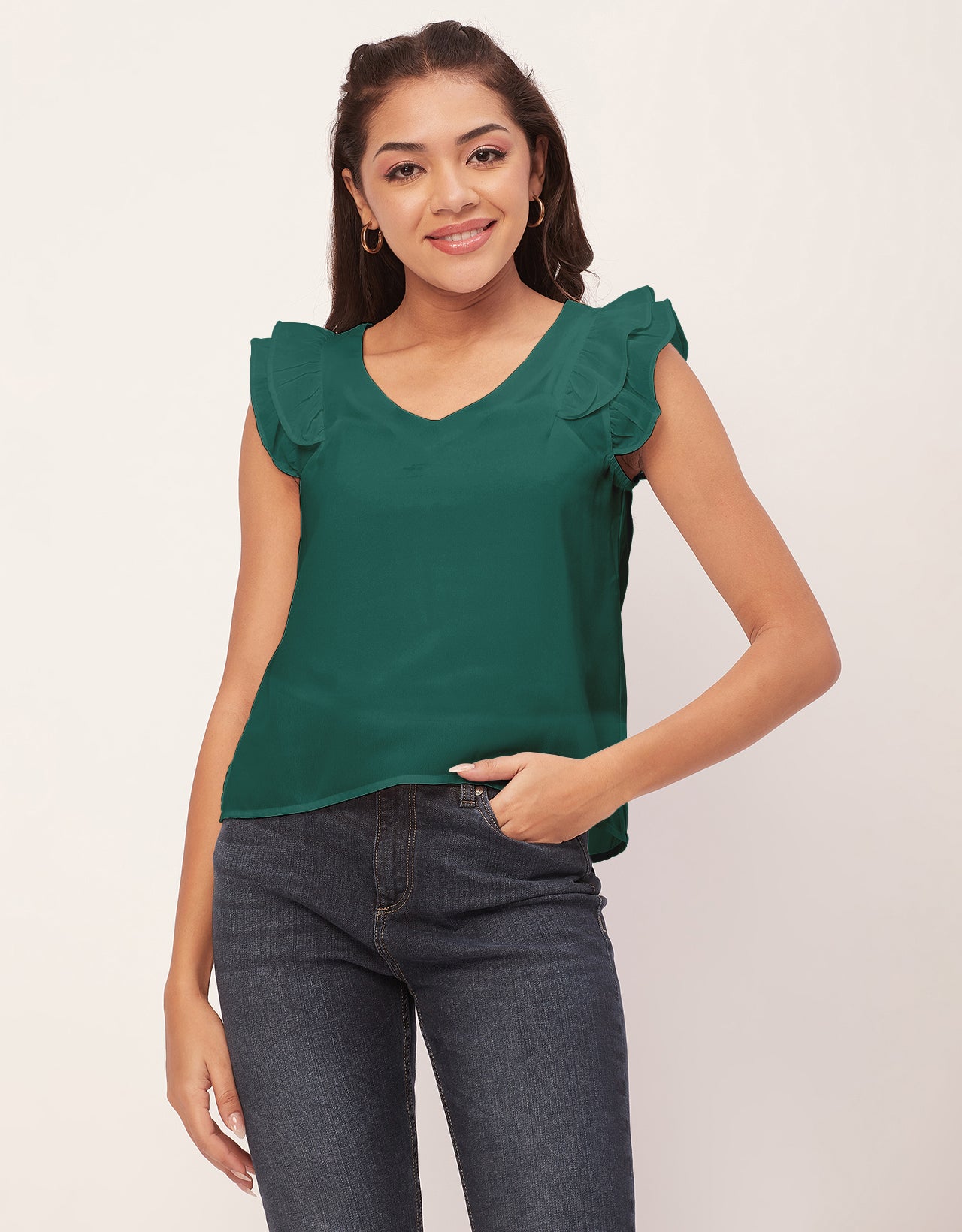 Flutter Sleeve V-Neck Crop