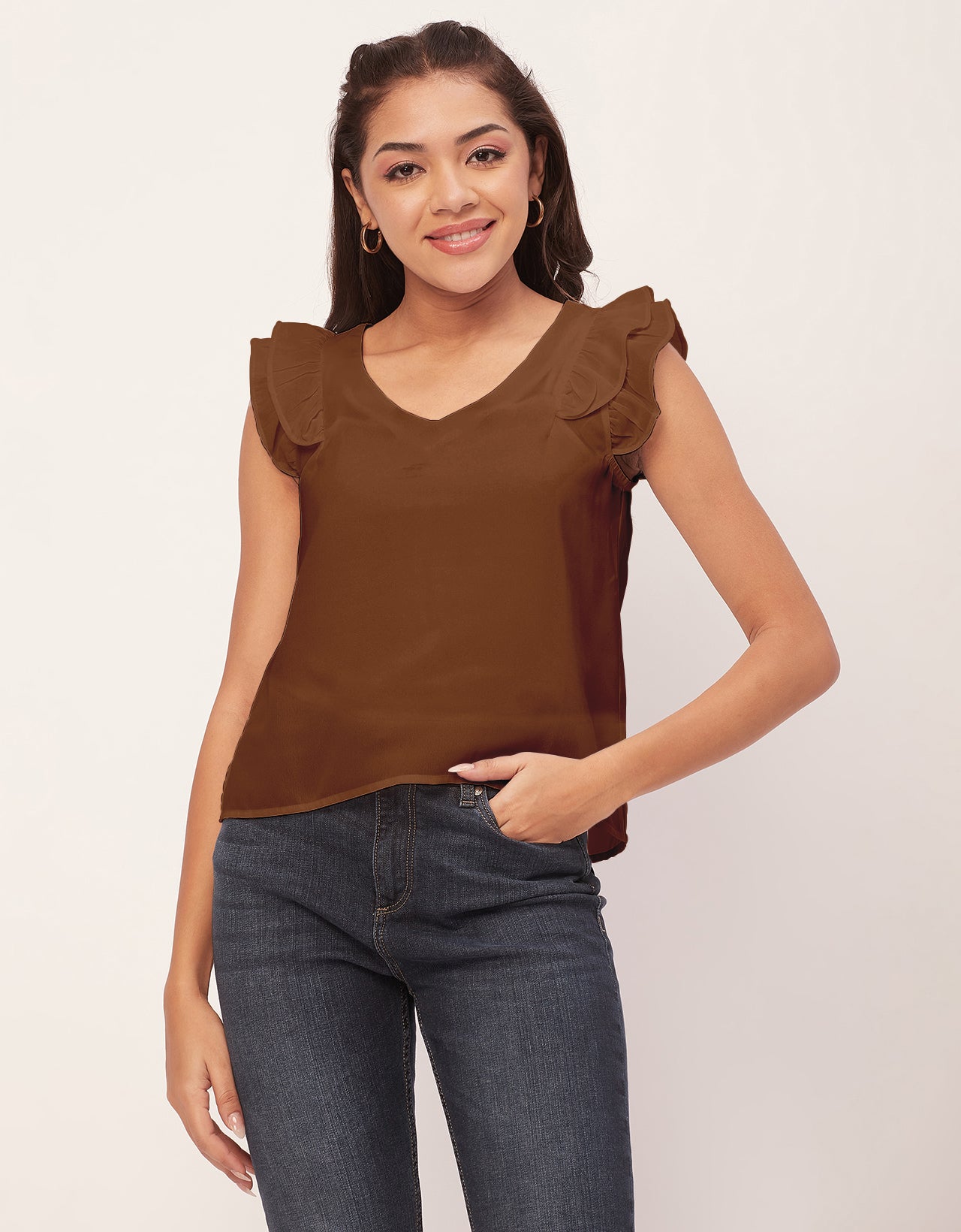 Flutter Sleeve V-Neck Crop