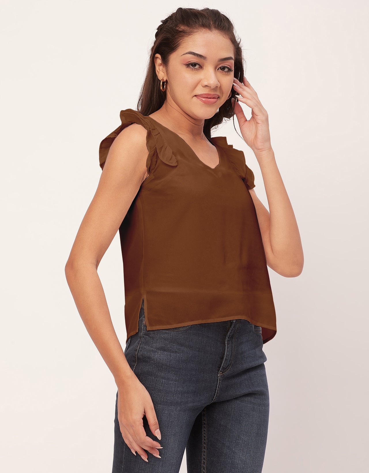 Flutter Sleeve V-Neck Crop