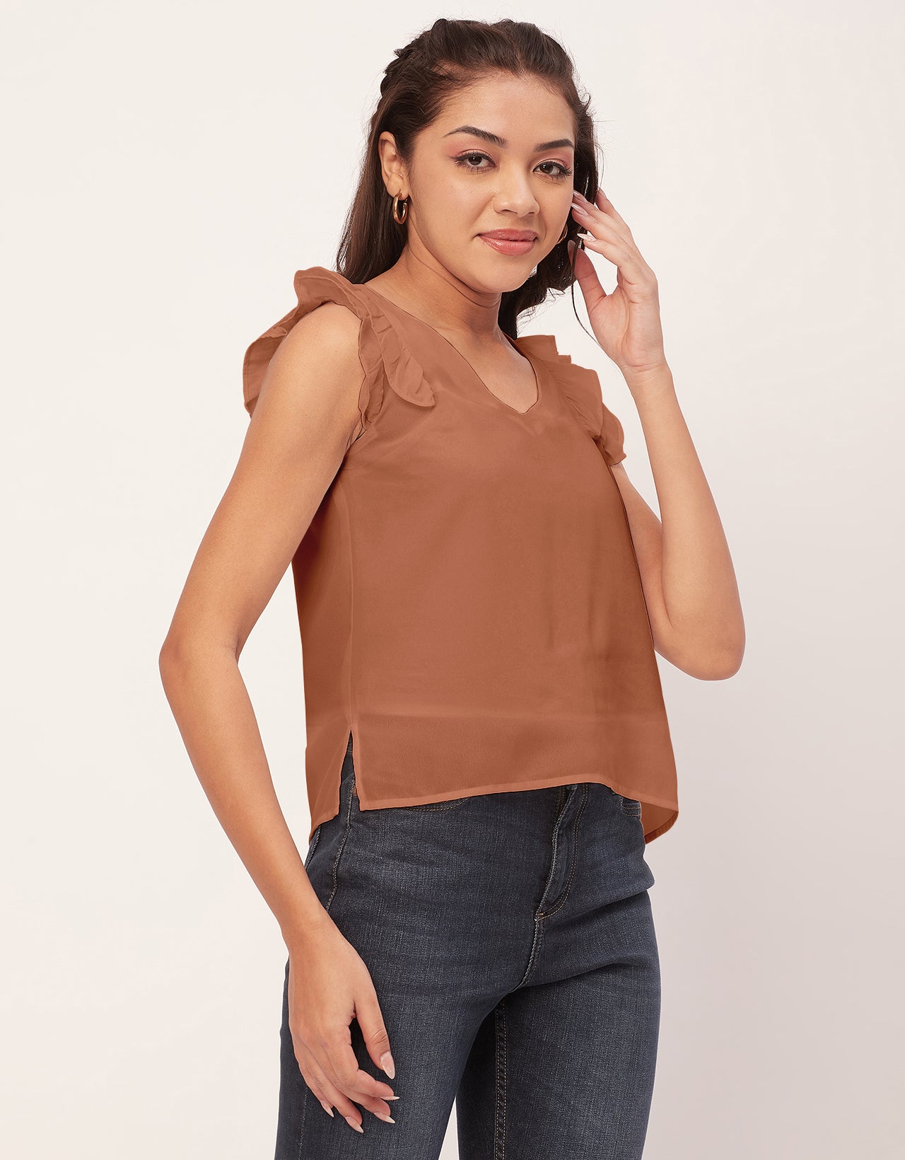 Flutter Sleeve V-Neck Crop